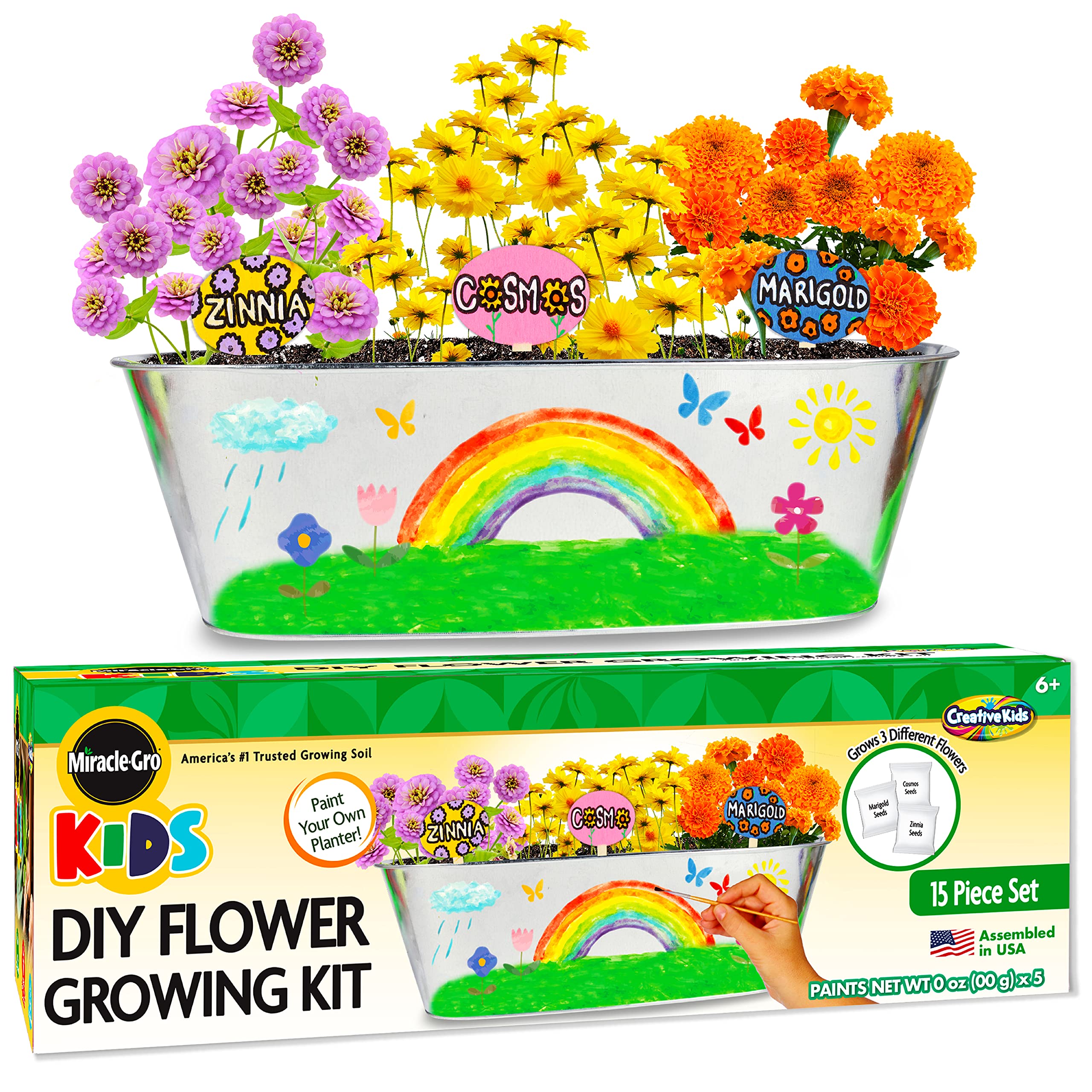 Miracle Gro My First Flower Growing Kit - Paint & Plant Gardening Craft Kit For Kids, Boys, Girls - Easter Gifts For Kids Ages 6