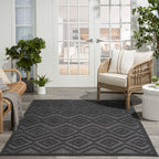 Nourison Versatile Indoor/Outdoor Charcoal/Black 6' X 9' Area Rug, Easy Cleaning, Non Shedding, Bed Room, Living Room, Dining Room, Deck, Backyard, Patio, High Traffic Area (6X9)