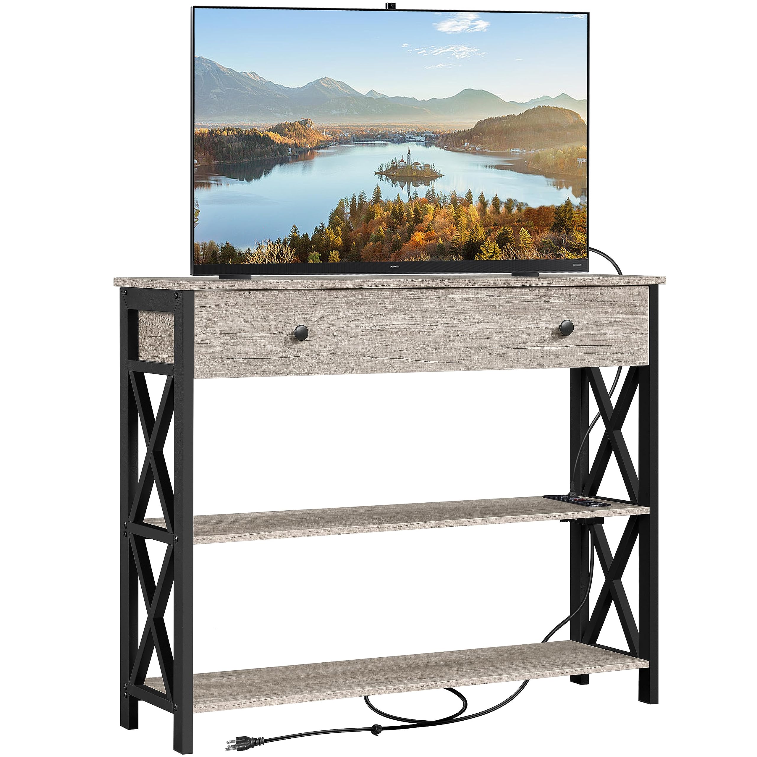 Yaheetech TV Stand with Power Outlets, Entertainment Center with Drawer, Media Console Table for TV up to 45 inch with Open Stor