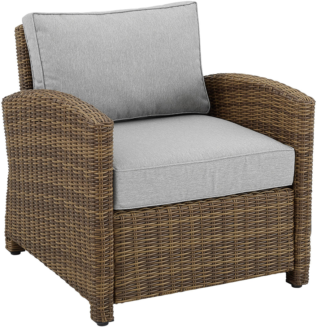 Crosley Furniture KO70023WB-GY Bradenton Outdoor Wicker Armchair Patio Chair for Porch, Balcony, Back Yard, Brown with Gray Cushions