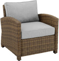 Crosley Furniture KO70023WB-GY Bradenton Outdoor Wicker Armchair Patio Chair for Porch, Balcony, Back Yard, Brown with Gray Cushions