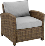 Crosley Furniture KO70023WB-GY Bradenton Outdoor Wicker Armchair Patio Chair for Porch, Balcony, Back Yard, Brown with Gray Cushions