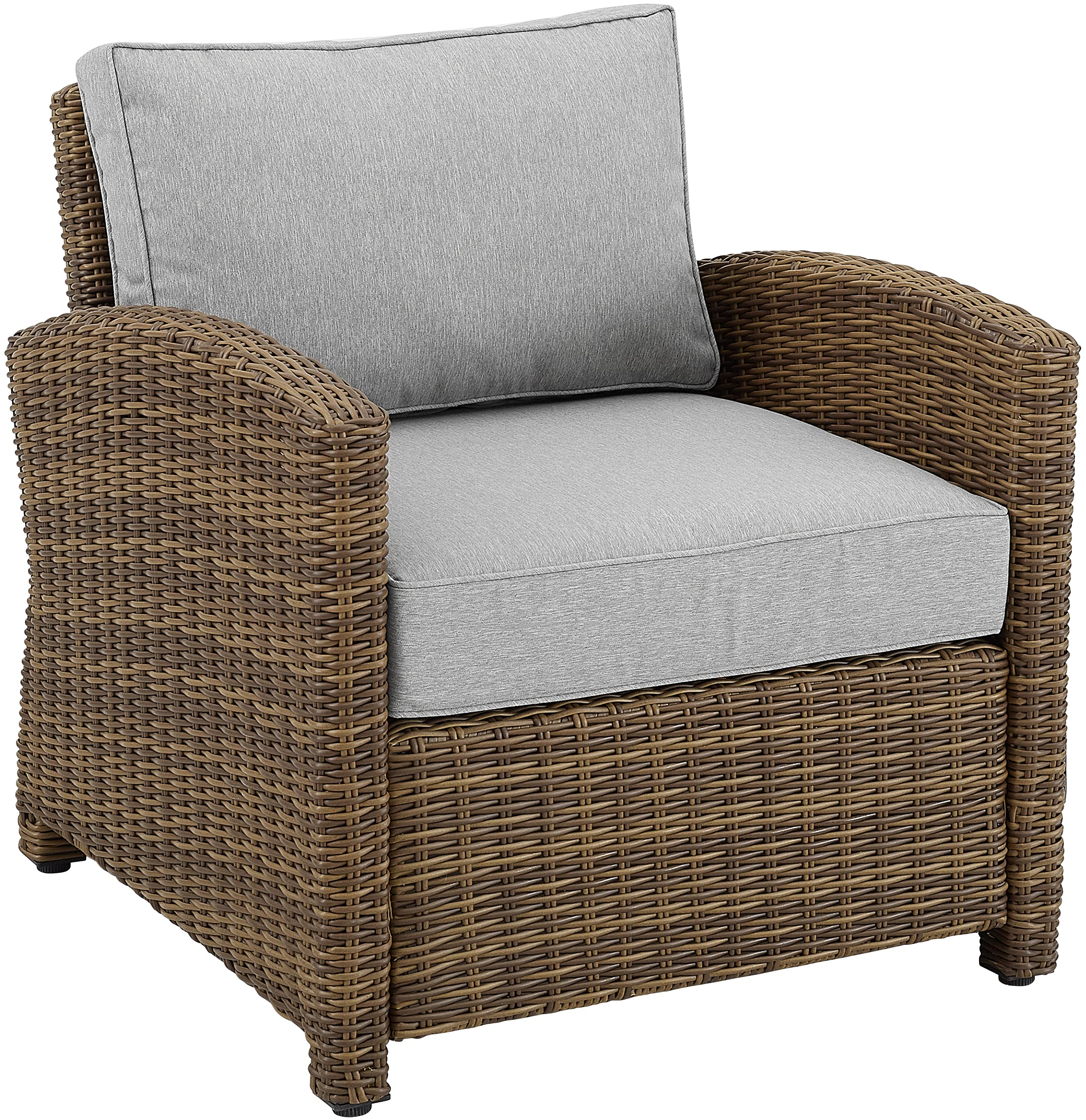 Crosley Furniture KO70023WB-GY Bradenton Outdoor Wicker Armchair Patio Chair for Porch, Balcony, Back Yard, Brown with Gray Cushions