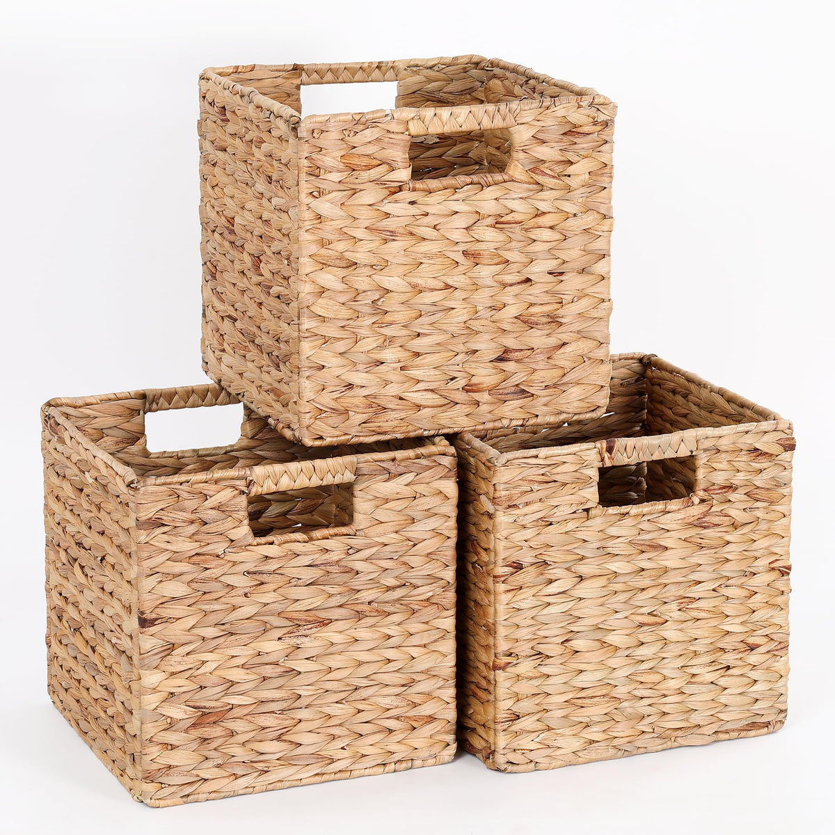 11x11x11in Water Hyacinth Storage Baskets, 11 Inch Cube Storage Bins, Woven Baskets for Storage, Wicker Storage Basket for Shelv