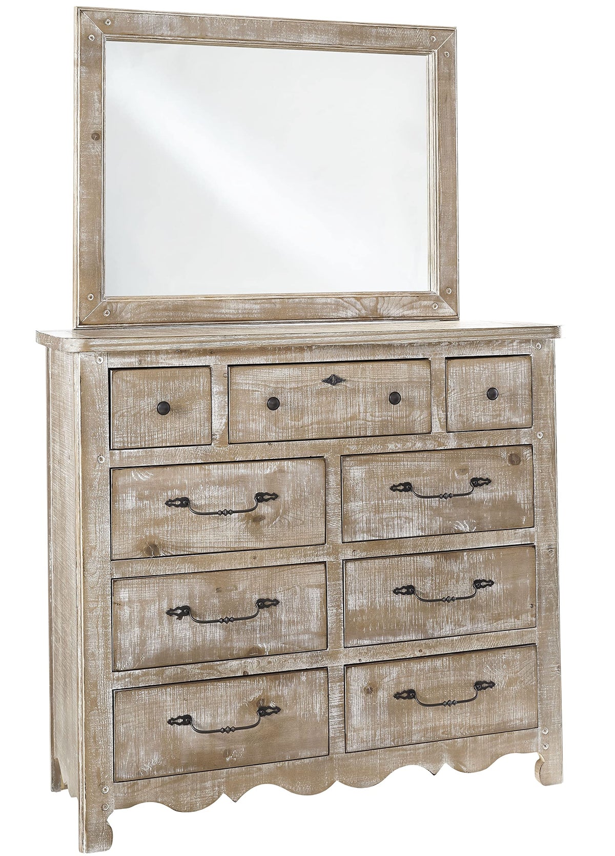 Progressive Furniture Chatsworth Drawer Dresser With Mirror Distressed Chalk