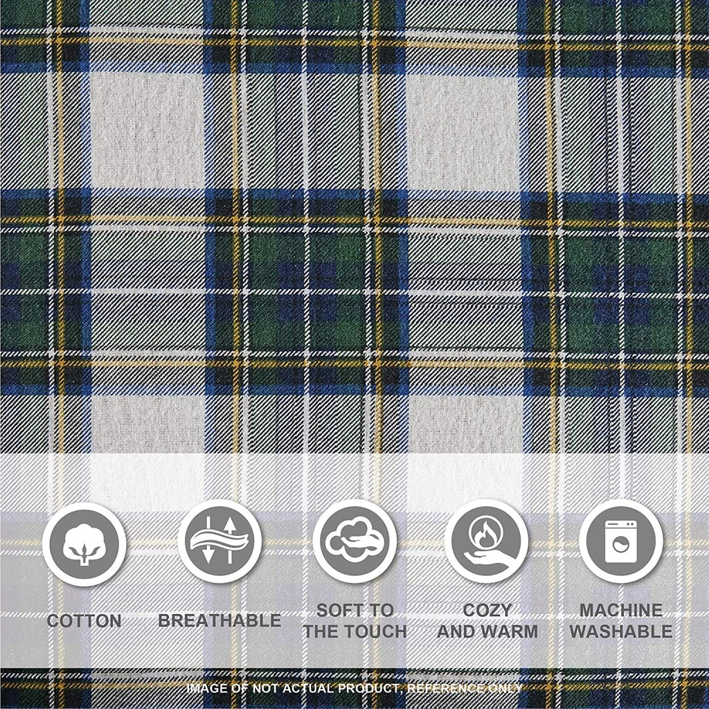 Comfort Spaces Cotton Flannel Breathable Warm Deep Pocket Sheets With Pillow Case Bedding, Cal King, Scottish Plaid Green, 4 Pie