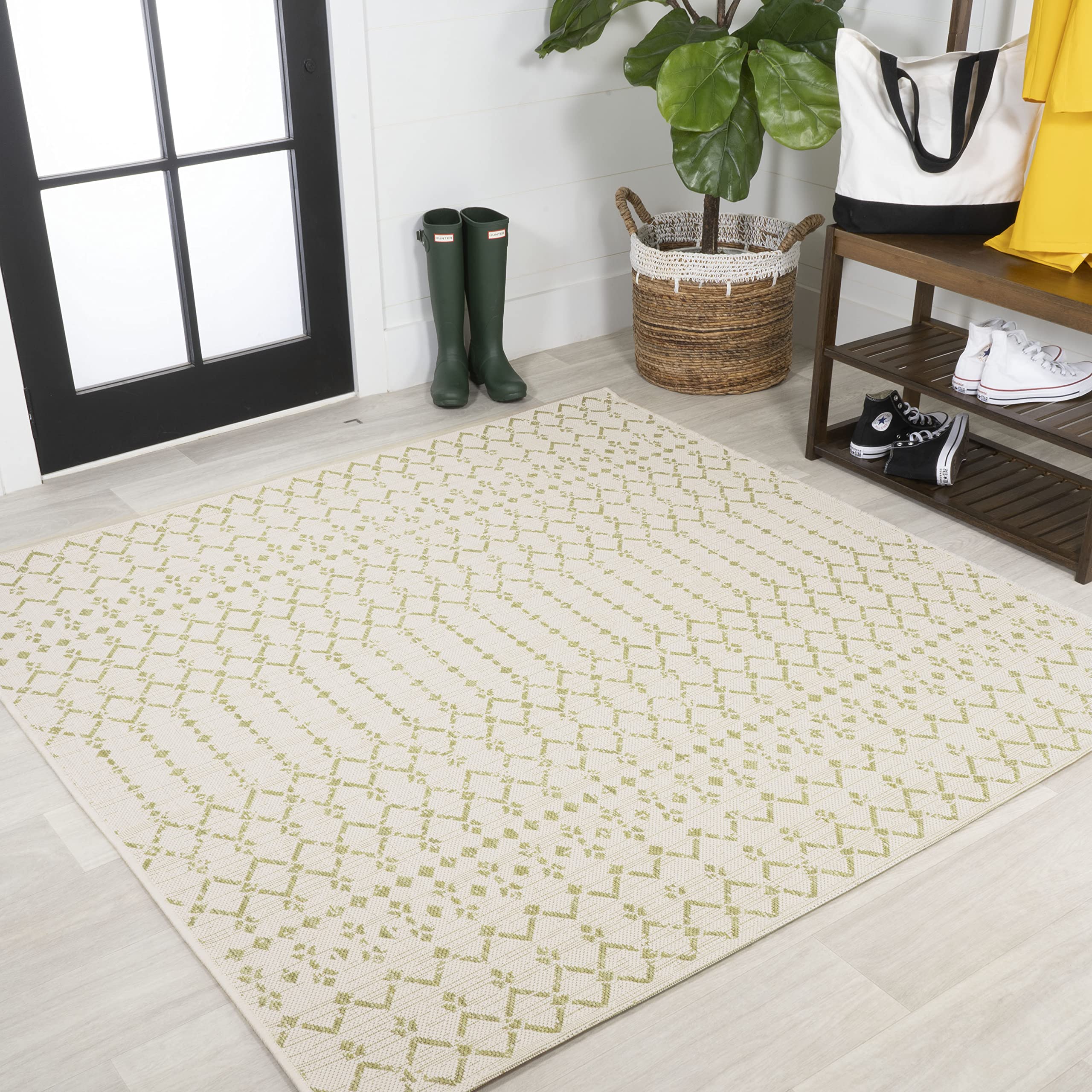 Jonathan Y Smb108M-5Sq Ourika Moroccan Geometric Textured Weave Indoor Outdoor Area Rug, Coastal,Traditional,Transitional Easy C