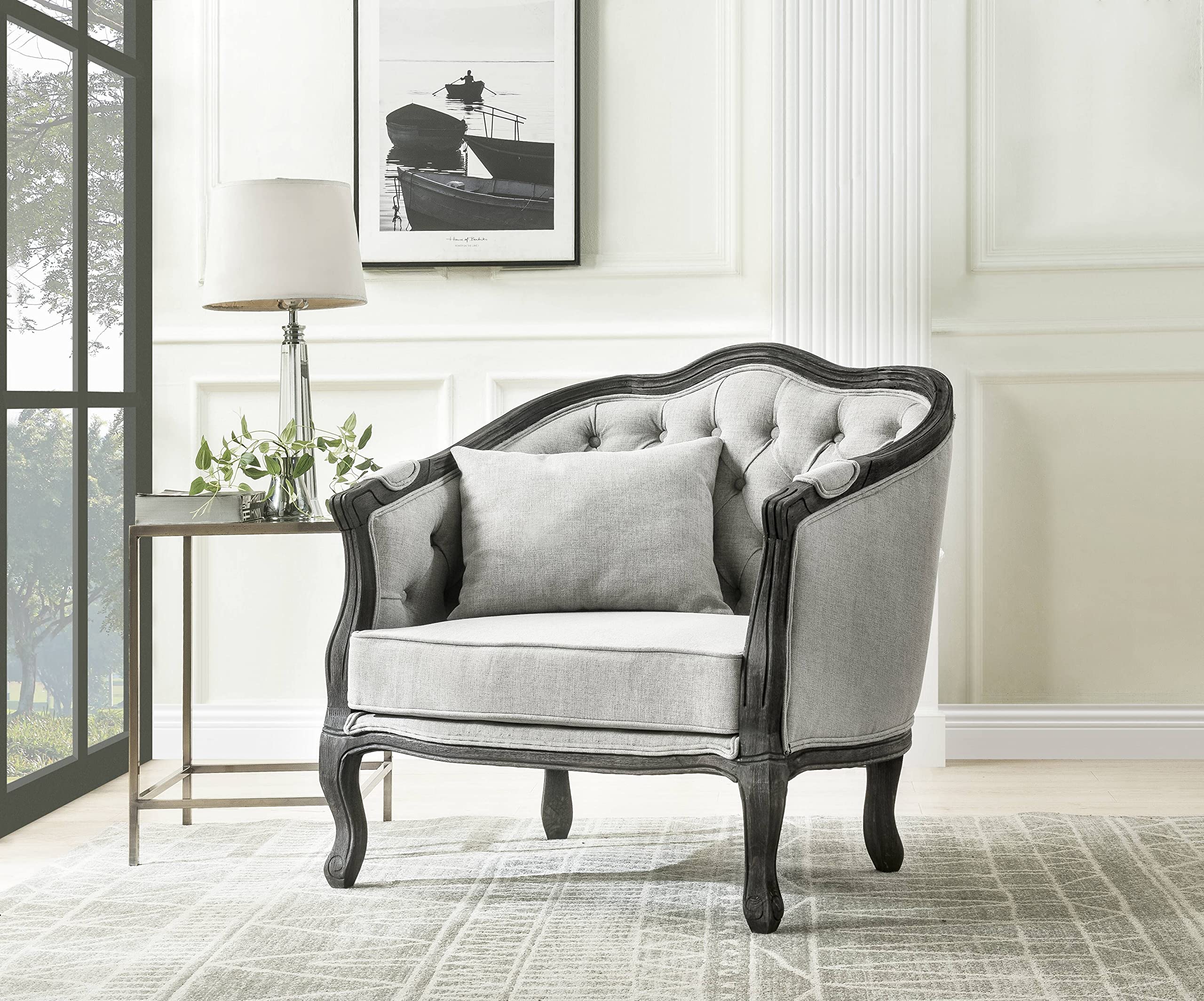 Acme Furniture Upholstered Chair with Button-Tufted Back, Gray and Dark Brown