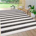 Jonathan Y Smb112B-4 Aveiro Wide Stripe Indoor Outdoor Area Rug, Bohemian, Coastal, Mediterranean Easy Cleaning,Bedroom,Kitchen,Backyard,Patio,Non Shedding, Black/Cream, 4 X 6