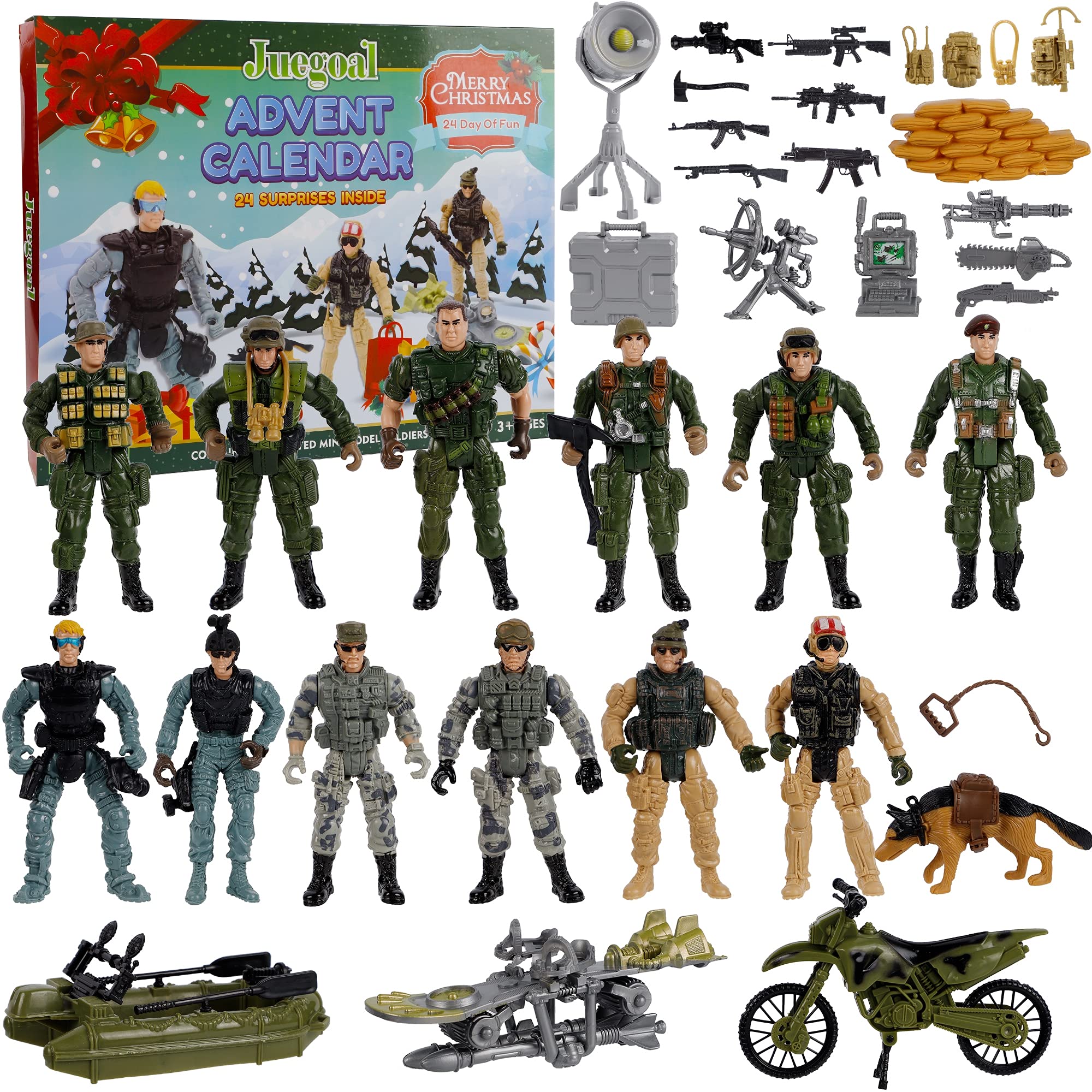 Juegoal Advent Calendar 2024 for Boys, Christmas Countdown Toy Calendars with 24 Different Military Army Man Gear Accessories To