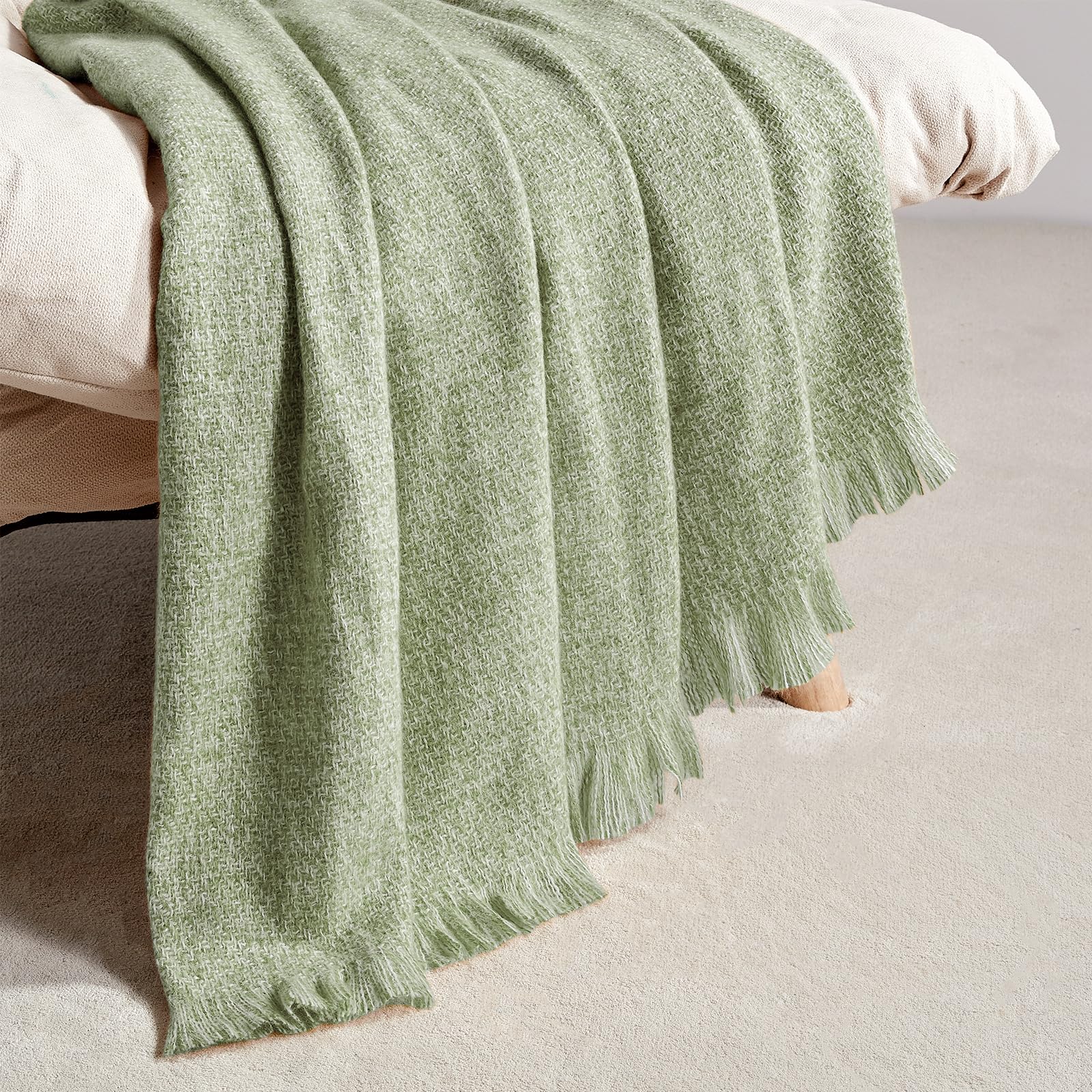 Bourina Faux Cashmere Fringe Throw Blanket Decorative Lightweight Throw Soft Cozy For Bed Or Sofa Outdoor Blanket, 50' X 70' M