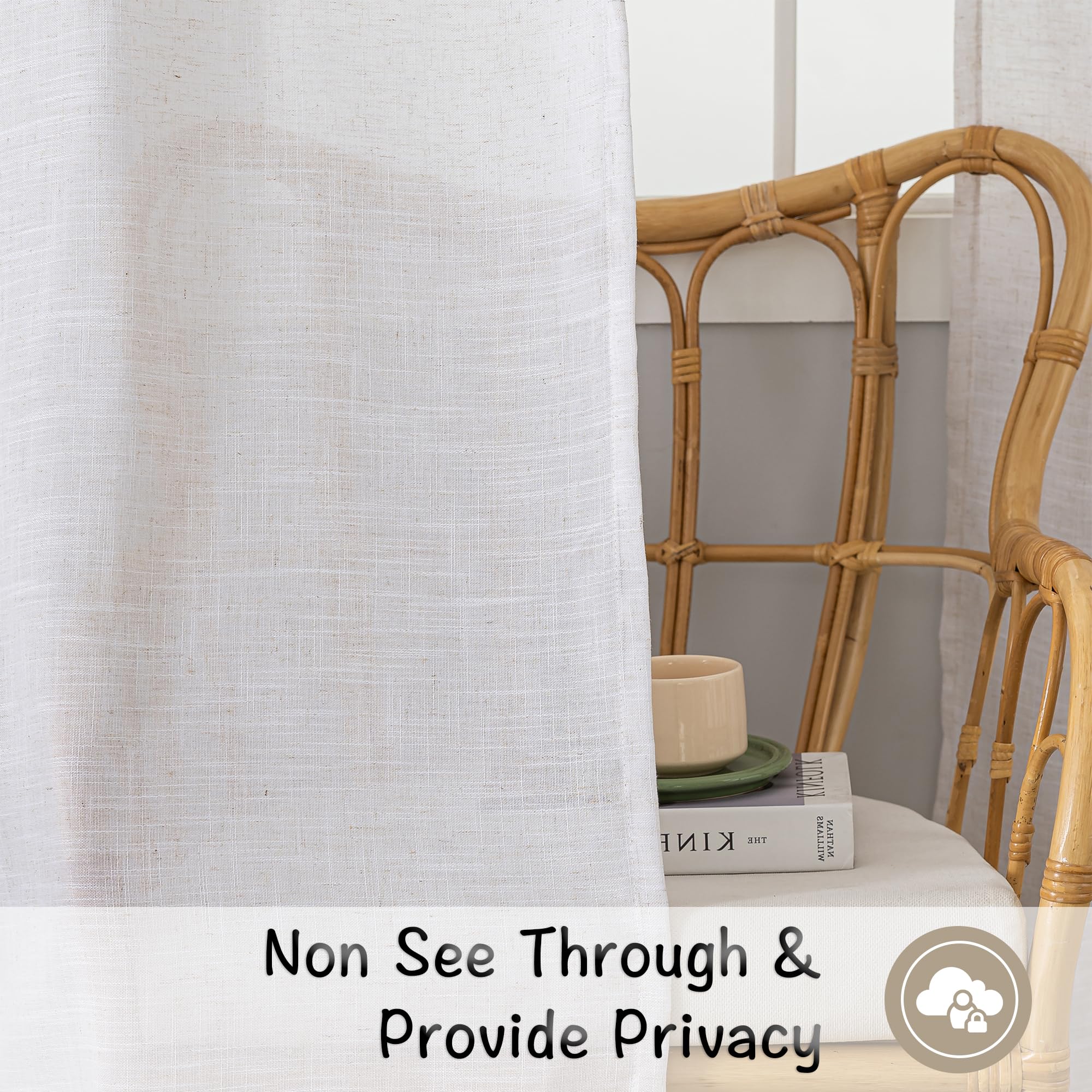 White With Linen Back Tab Curtains 72 Inches Long 2 Panels Set For Guest Room - Elegant Modern Country Pocket Semi Sheer Privacy Drapes Hooks Belt Pleated Light Filtering Playroom Curtains W52 X L72