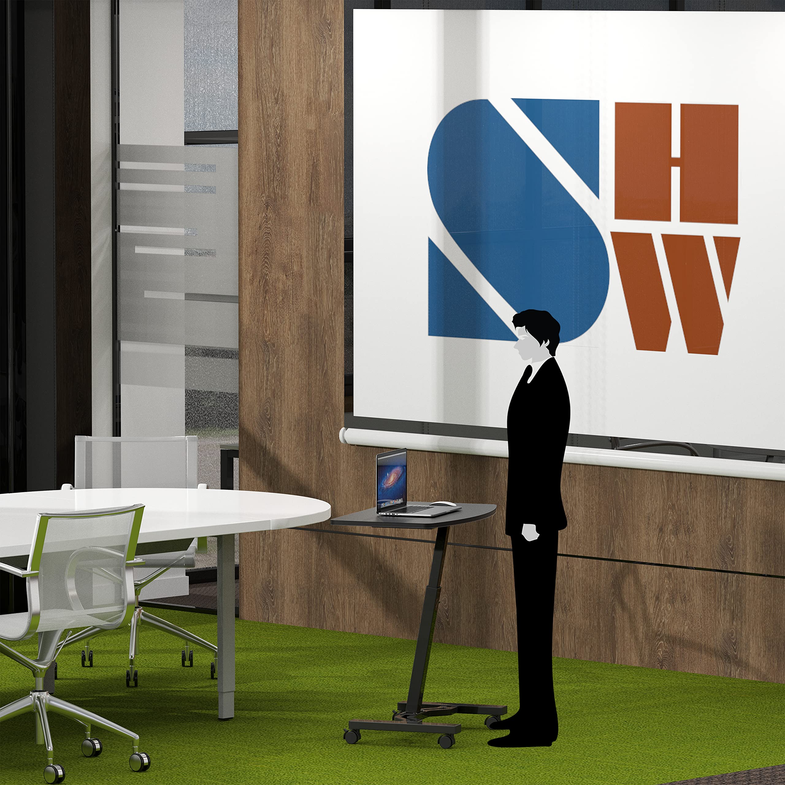 Shw Height Adjustable Mobile Laptop Stand Desk Rolling Cart, Height Adjustable From 28'' To 33'', Black