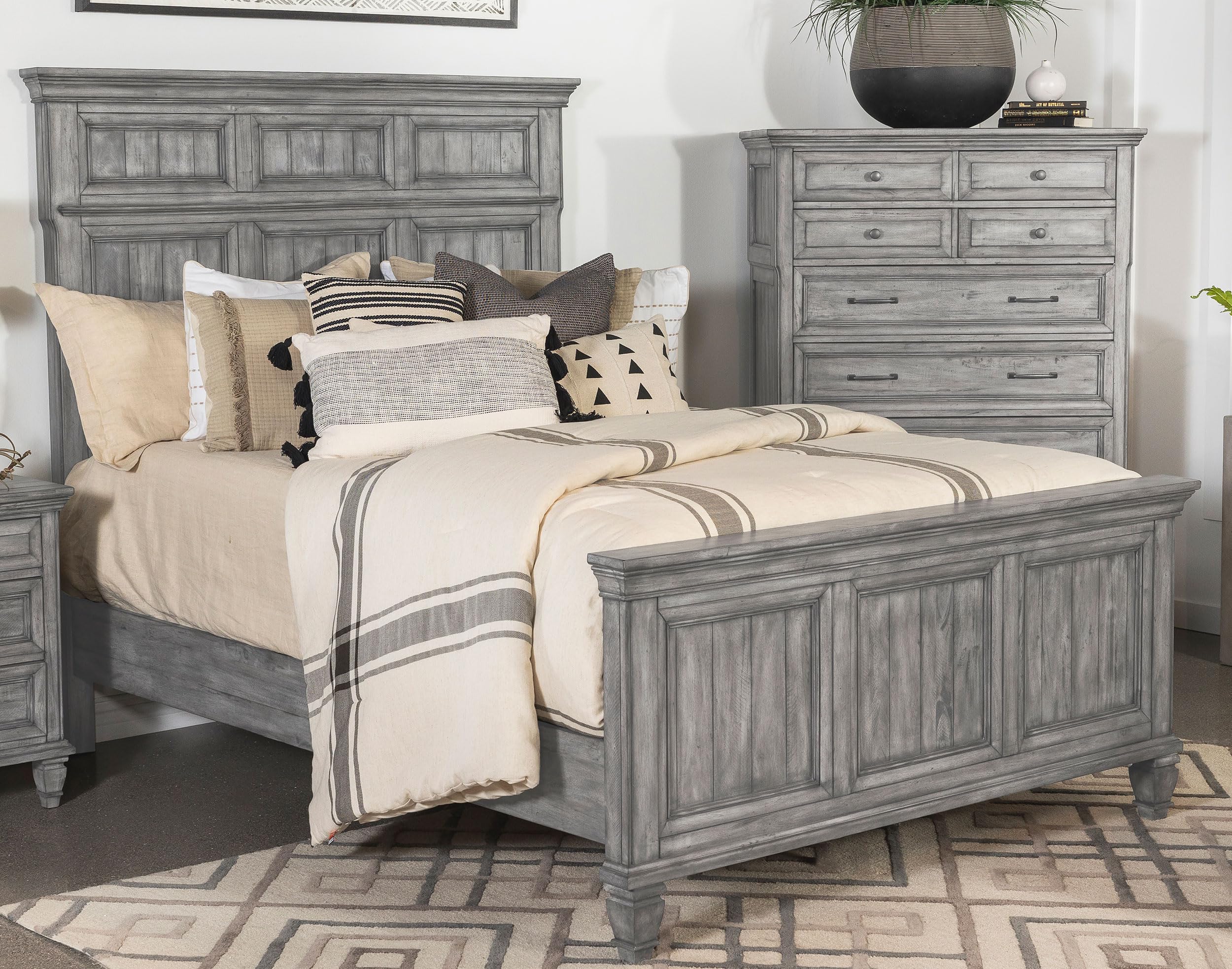 Coaster Home Furnishings Avenue Farmhouse Wood California King Size Panel Bed Frame 68-inch Headboard Weathered Grey 224031KW