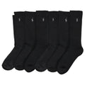 Polo Ralph Lauren Mens Classic Sport Solid Socks 6 Pair Pack - Cushioned Cotton Comfort, Black, 6-125