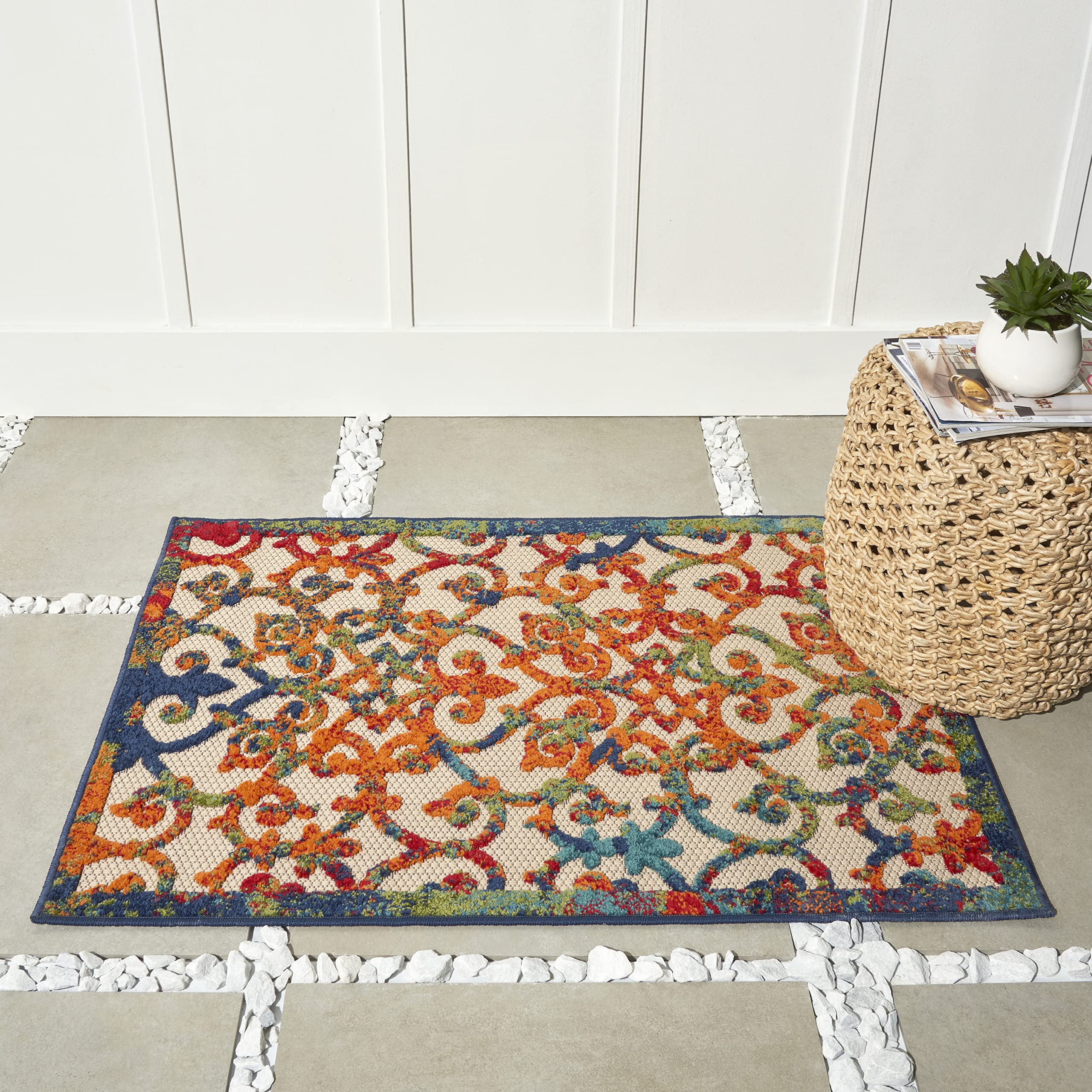 Nourison Aloha Indoor/Outdoor Multicolor 2'8' X 4' Area Rug, Transitional, French Country, Easy Cleaning, Non Shedding, Bed Roo