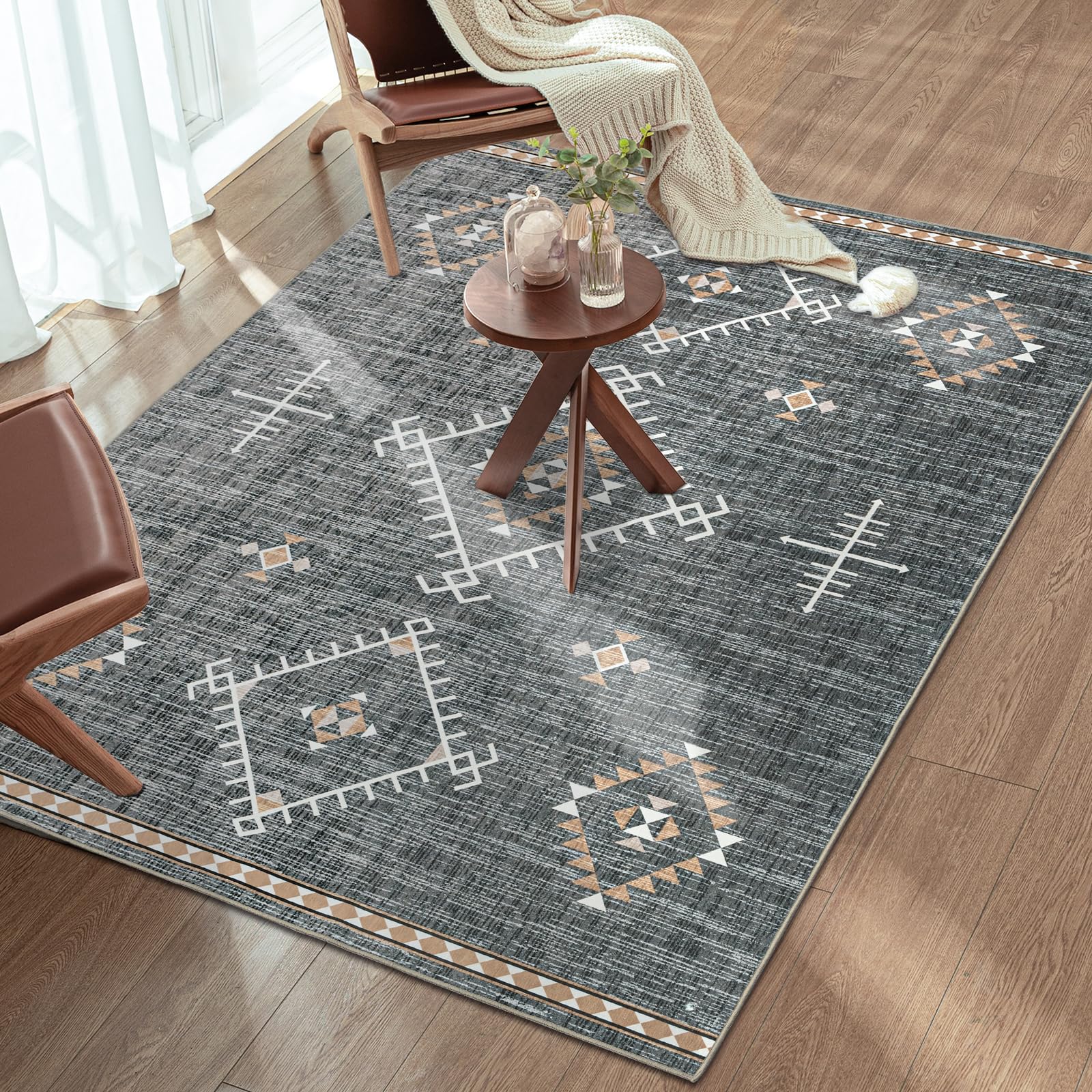 ILANGO Area Rug 8x10 for Living Room Bedroom Washable Moroccan Boho Rugs for High Traffic Area Non Slip & Non-Shedding Rugs Fa