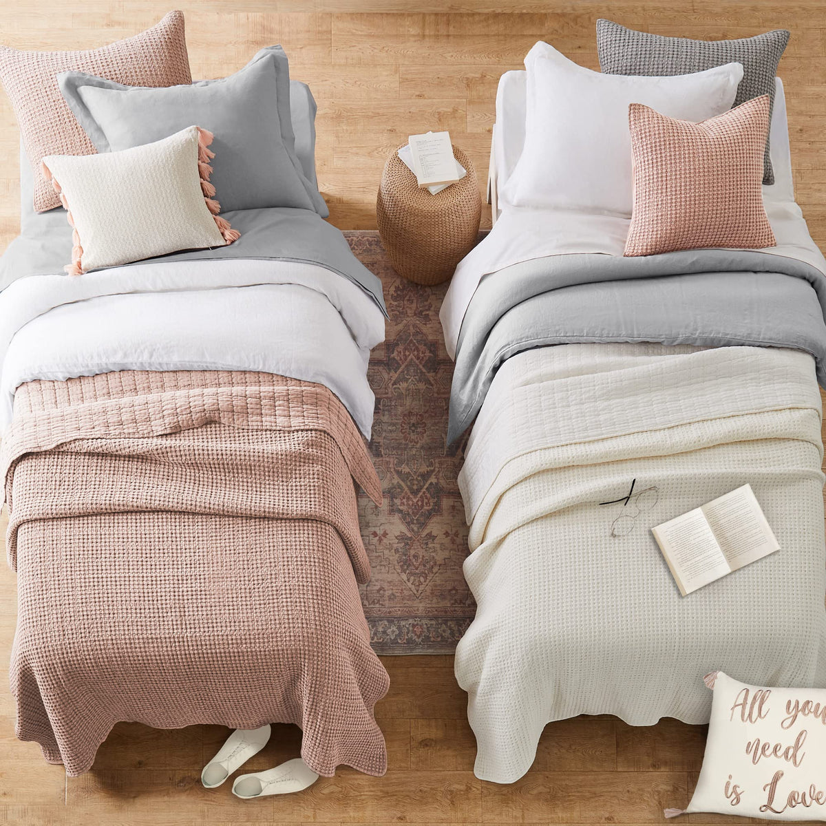 Levtex Home - Mills Waffle - Twin Quilt Set - Blush Cotton Waffle - Quilt Size (68 X 86In.), Sham Size (26 X 20In.)