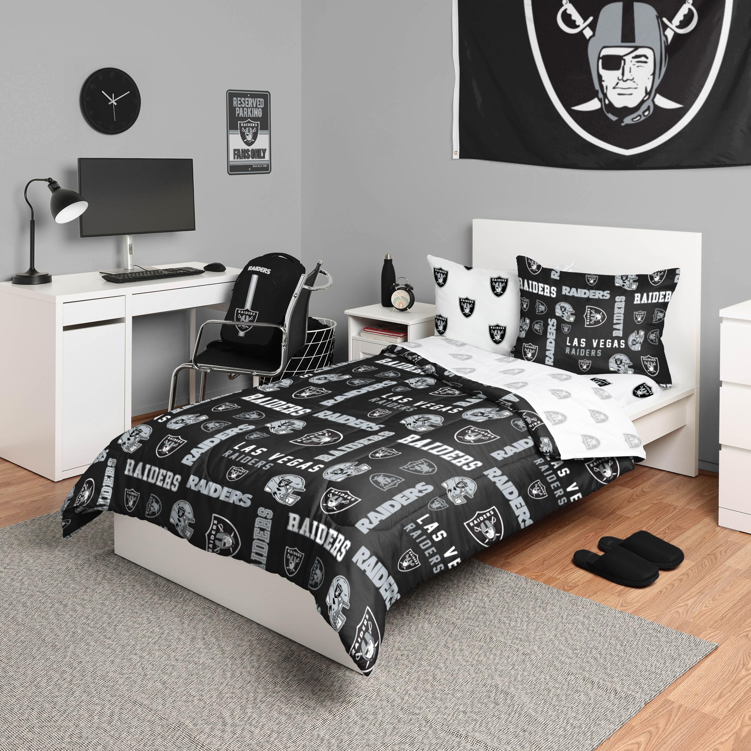 Foco Las Vegas Raiders Nfl Team Color Bed In A Bag Comforter Bedding 5 Piece Twin Set