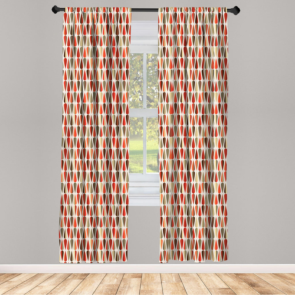 Ambesonne Retro Window Curtains Pack Of 2, Sixties And Seventies Style Geometric Round Shaped Repeated Symmetric Design, Lightwe