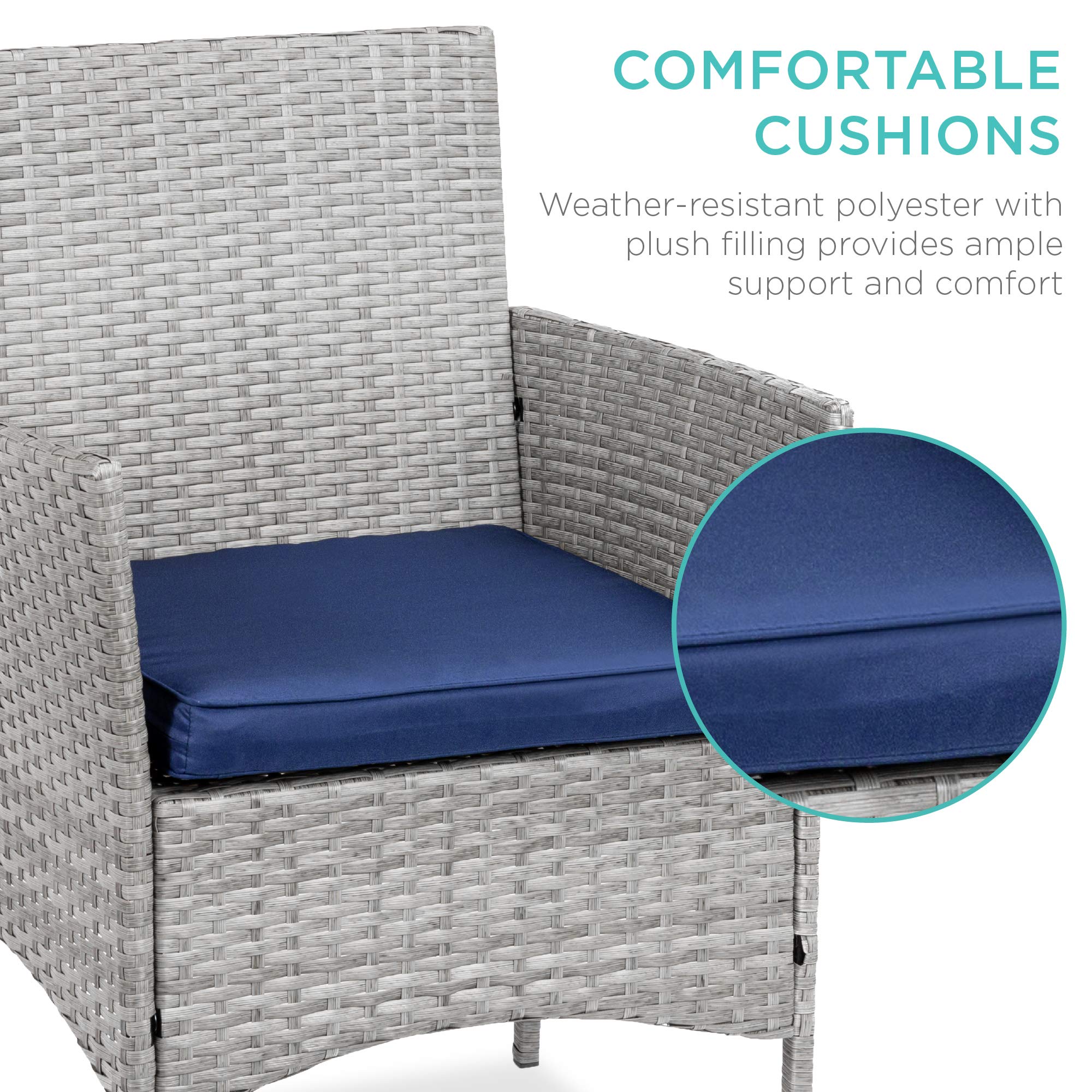 Best Choice Products 3-Piece Outdoor Wicker Conversation Bistro Set, Space Saving Patio Furniture For Garden W/Side Table - Gray/Navy