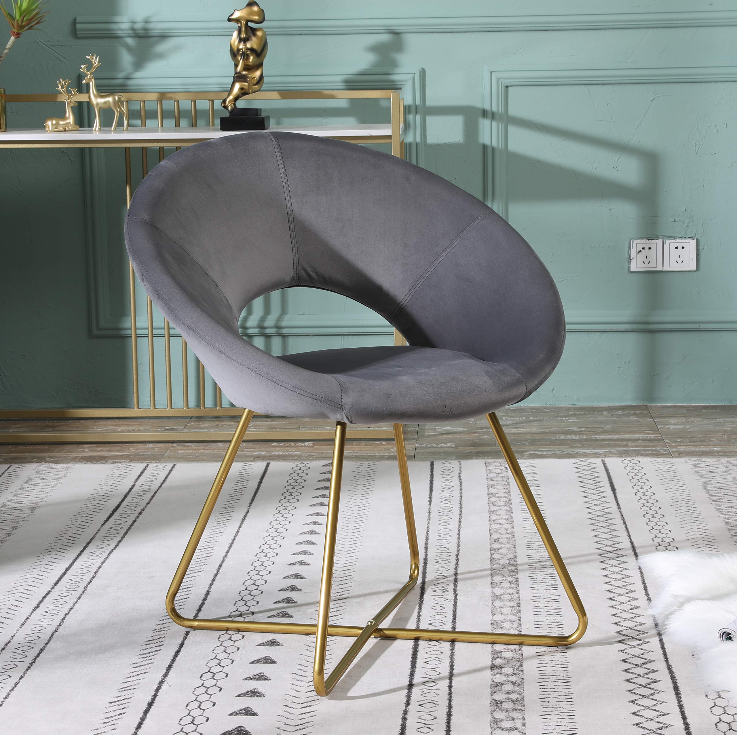 Roundhill Furniture Slatina Silky Velvet Upholstered Accent Chair With Gold Tone Finished Base, Gray