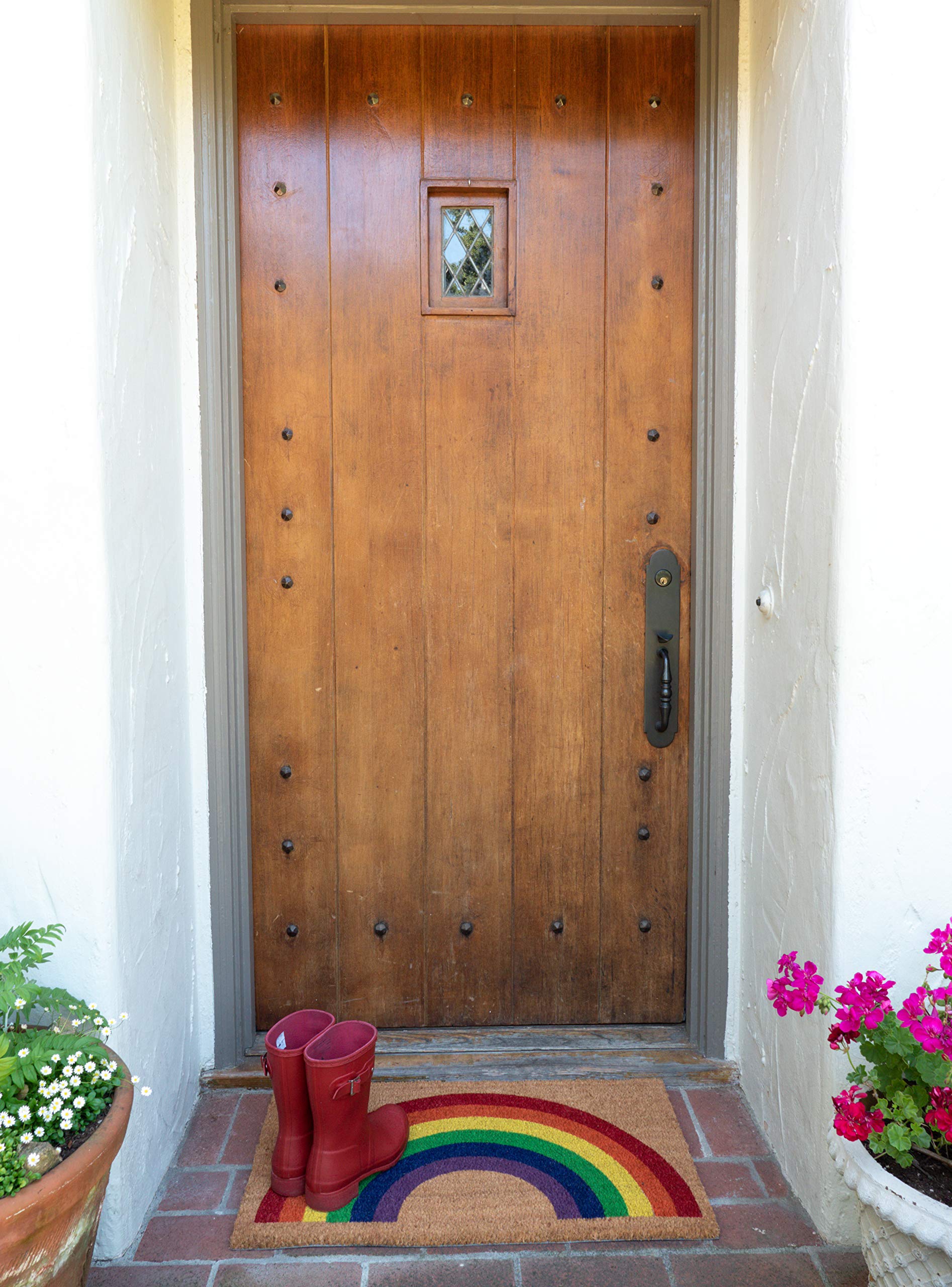 Kaf Home New Coir Doormat, Heavy-Duty, Weather Resistant, Non-Slip Pvc Backing, Indoor And Outdoor Use, Rainbow