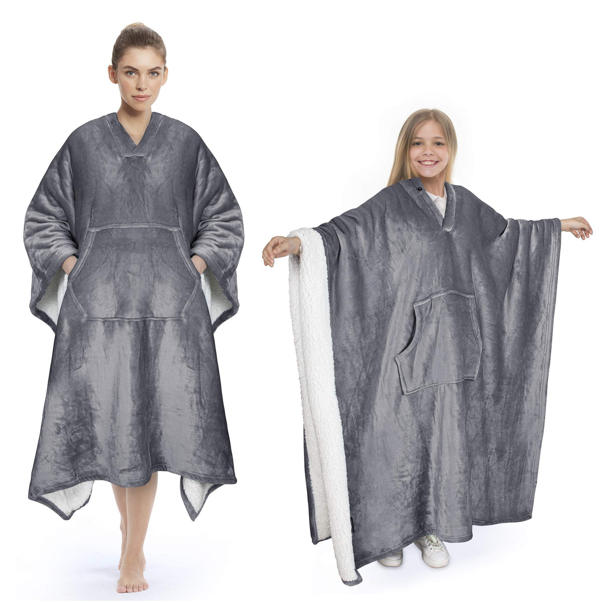 Tirrinia Sherpa Wearable Blanket Super Soft Comfy Plush Fleece Poncho For Adult Women, Men, Girlfriend, Kids Throw Wrap Cover In