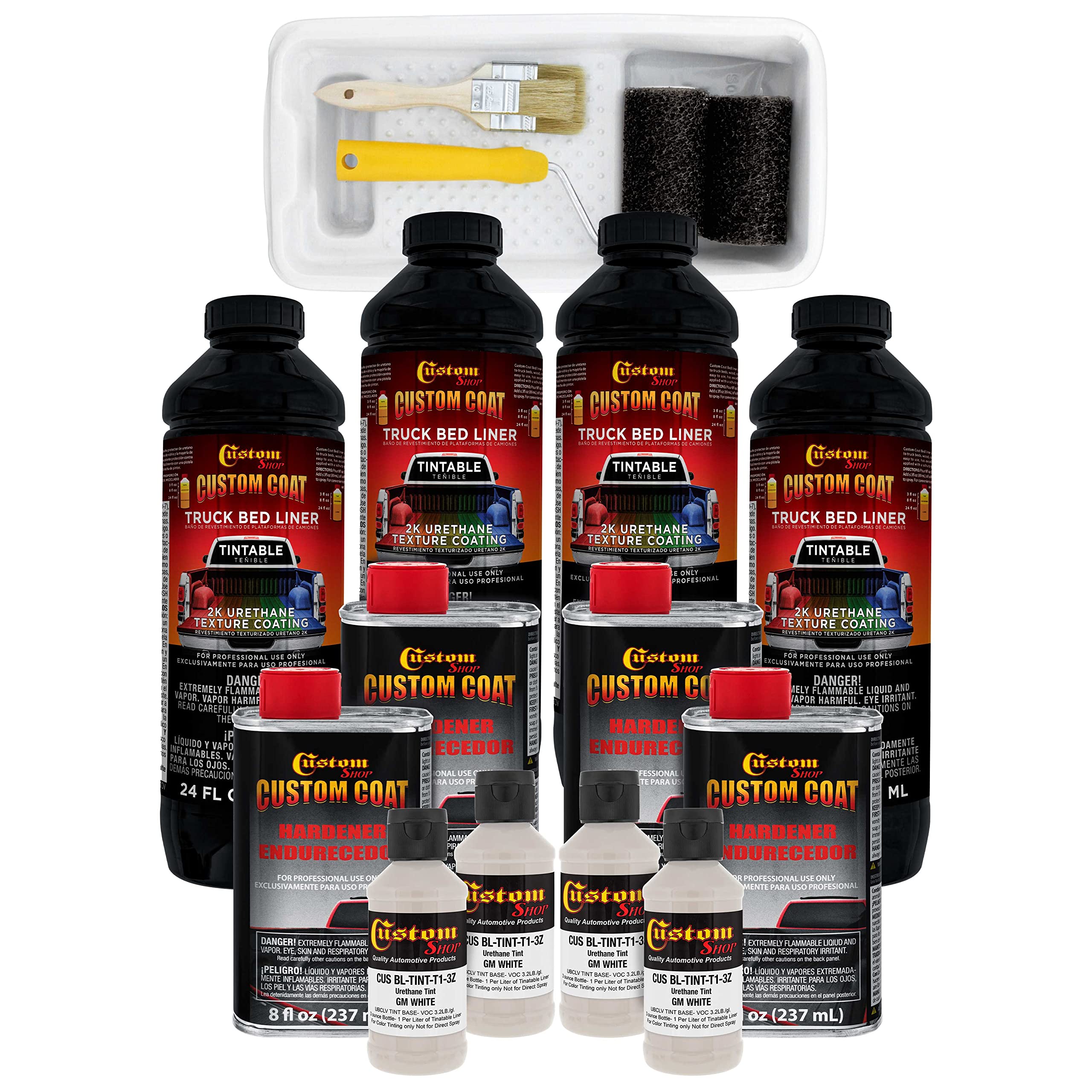 Custom Coat Gm White 1 Gallon Urethane Roll-On, Brush-On Or Spray-On Truck Bed Liner Kit With Roller And Brush Applicator Kit -