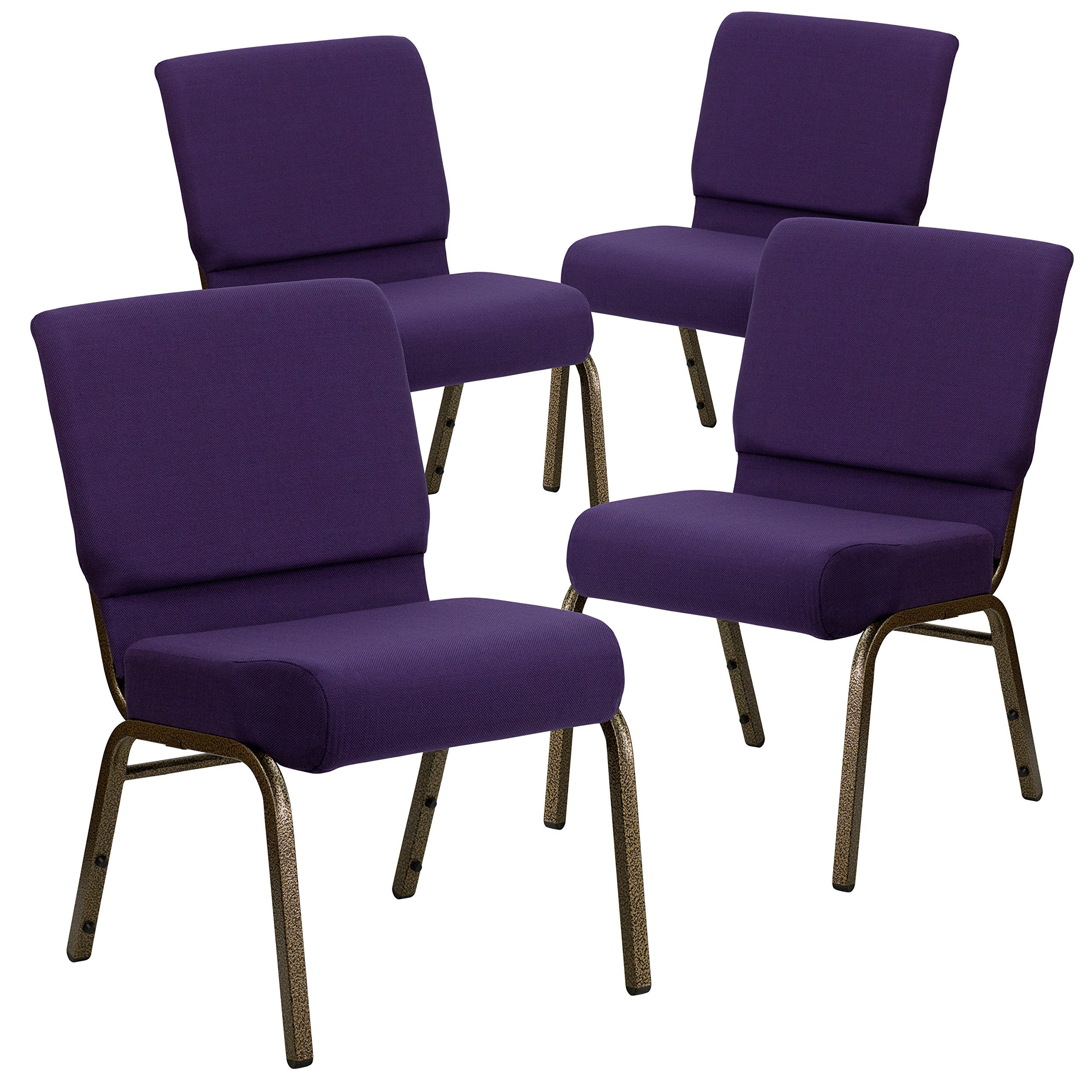 Flash Furniture HERCULES Series 21''W Stacking Church Chair in Royal Purple Fabric - Gold Vein Frame