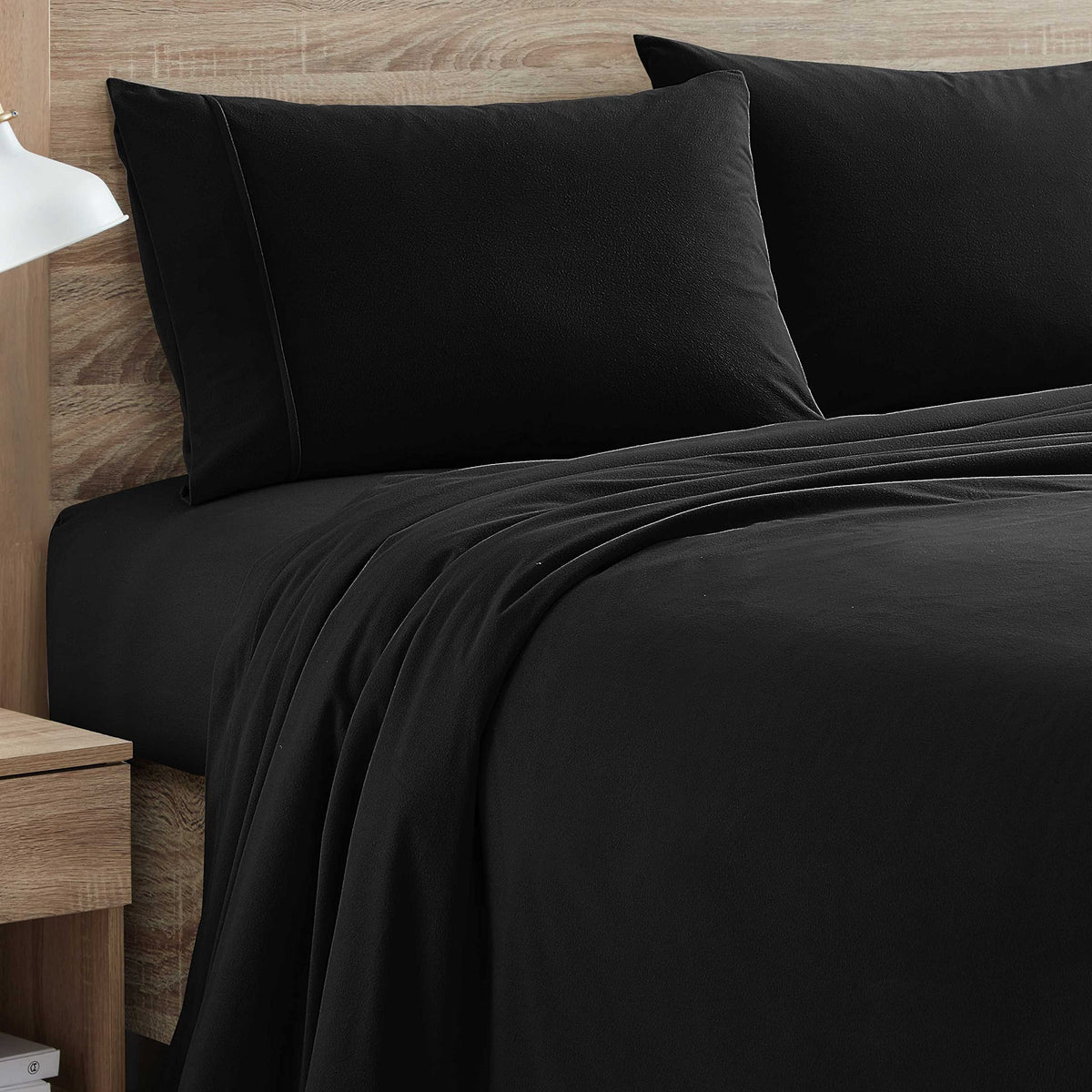 Flannel Sheets Warm And Cozy Deep Pocket Breathable All Season Bedding Set With Fitted, Flat And Pillowcases, Twin, Black