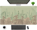 Cute Green Leaves Mouse Pad Desk Mat Beige Forest Mushroom Xxl Large Extended Gaming Mousepad Desk Pad 31.5X15.75 In, Cool Keybo