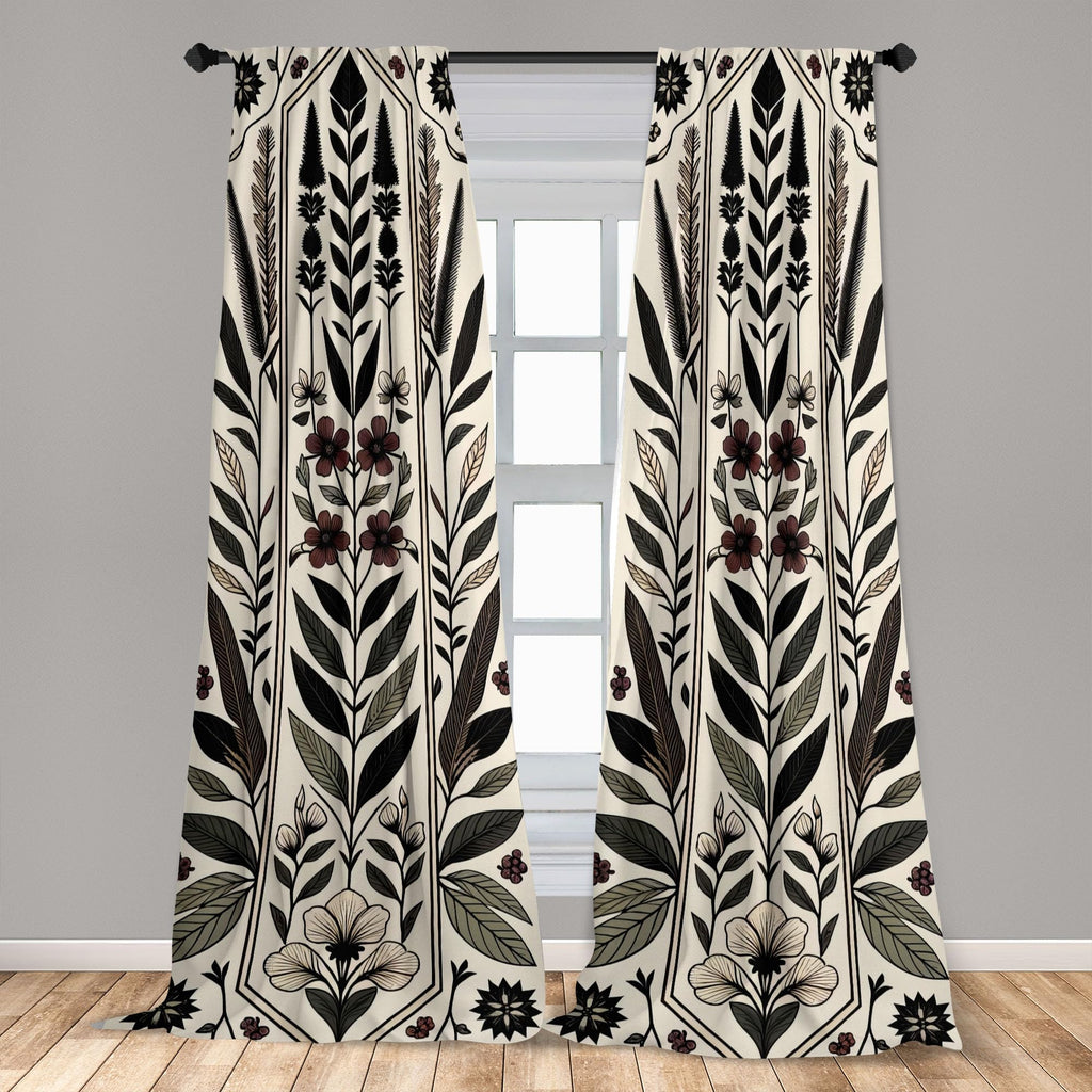 Ambesonne Nature Window Curtains, Boho Composition Of Sakura And Greenery Leaves Urban Jungle Modern Baroque, Lightweight Decor