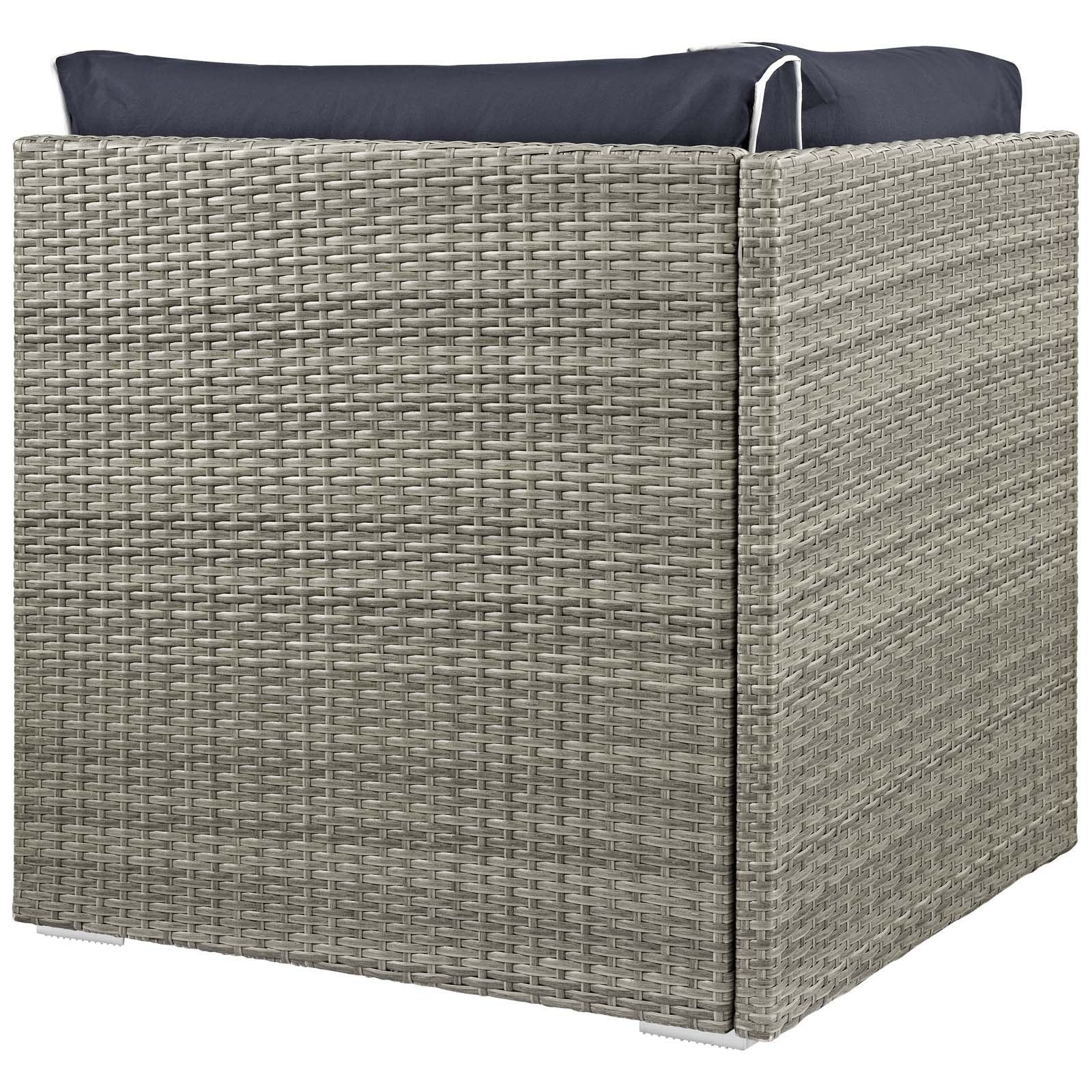 Modway Repose Wicker Rattan Outdoor Patio Ottoman wth Cushions in Light Gray Navy