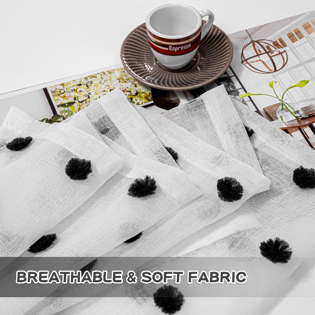 Mysky Home Curtains For Living Room 84 Inch Long Halloween Black Pom Pom Curtains For Bedroom Sheer Curtains For Nursery Windows