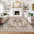 TOPRUUG Washable Oriental Area Rug - Beige 11x11 Area Rugs for Living Room Bedroom Dining Room Under Kitchen Table - Non-Slip & 