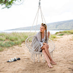 Suncreat Hammock Chair Macrame Swing With Side Pocket, Hanging Cotton Rope Hammock Swing Chair For Indoor And Outdoor Use, 330 Lbs Capacity, Pack Of 2, Beige