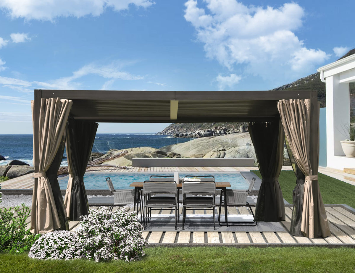 Domi Outdoor Louvered Pergola 10'X13' With Adjustable Aluminum Roof,Grill Gazebo For Patios,Aluminum Frame With Curtains And Mes