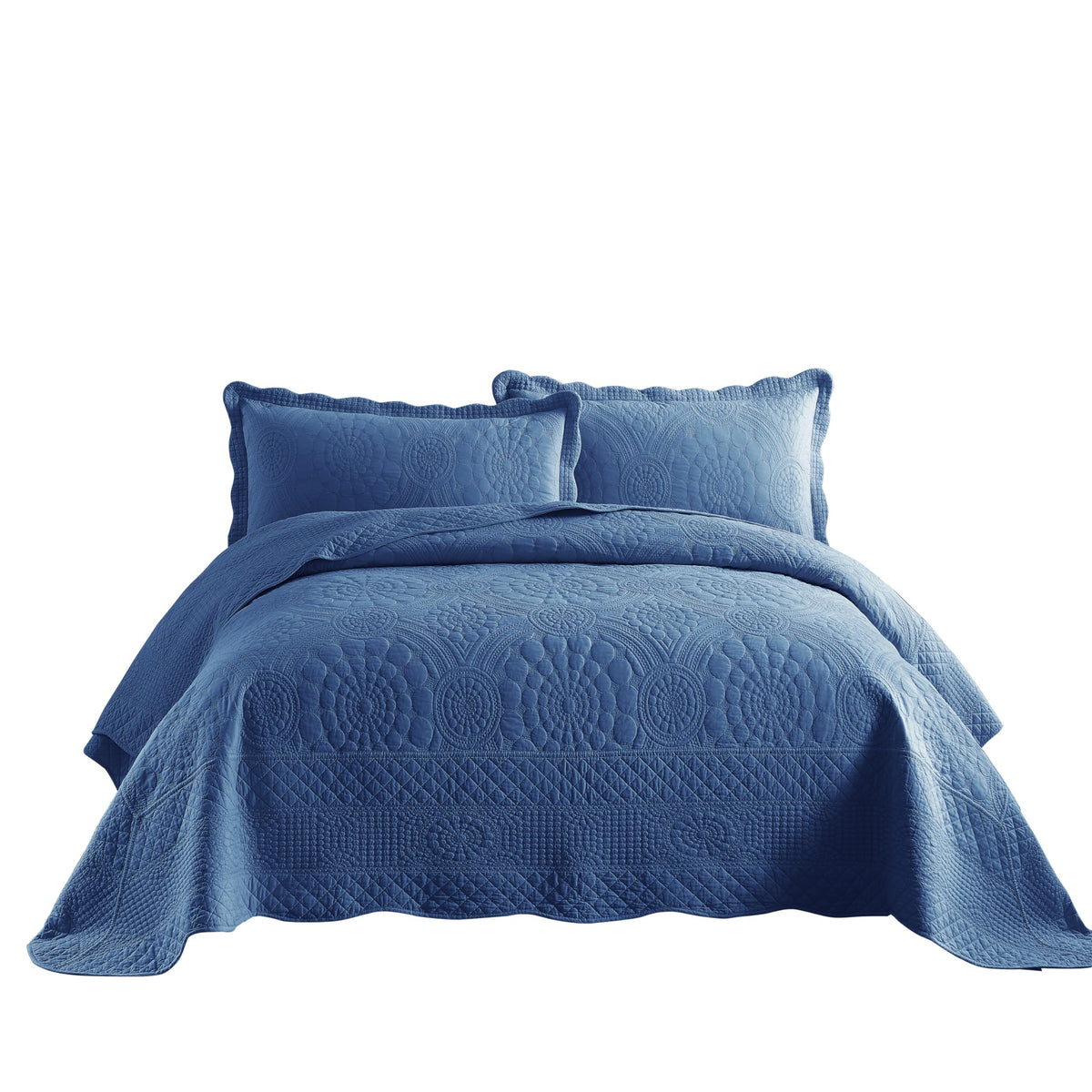 Marcielo 3-Piece 100% Cotton Oversized Bedspread Quilt Set Coverlet Set Farmhouse Bedding Set Tf, Midtone Blue, Queen