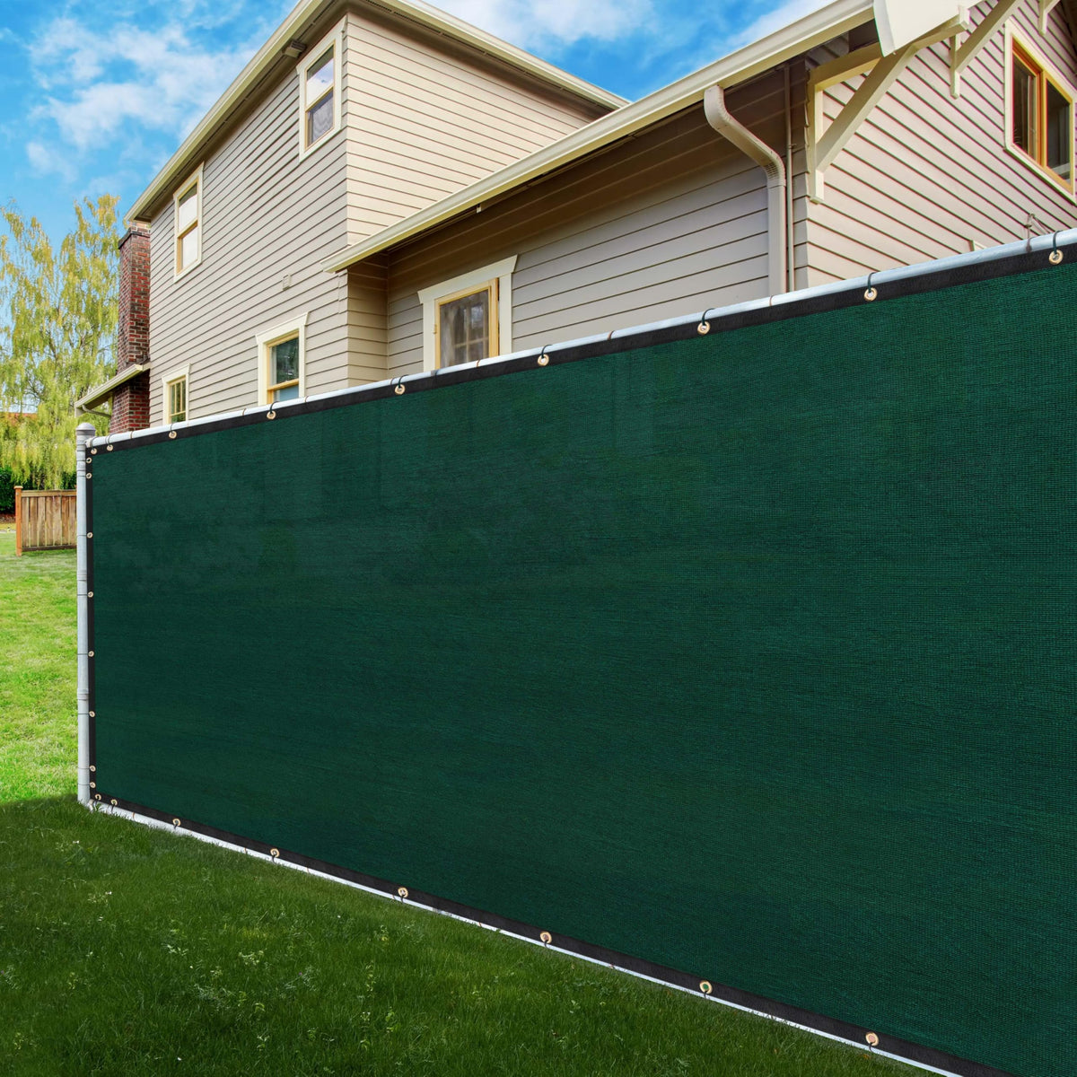 Shademart 8' X 184' Fence Privacy Screen Green Heavy Duty 170 Gsm Fencing Mesh Shade Net With Grommets & Zip Ties, 90% Blockage