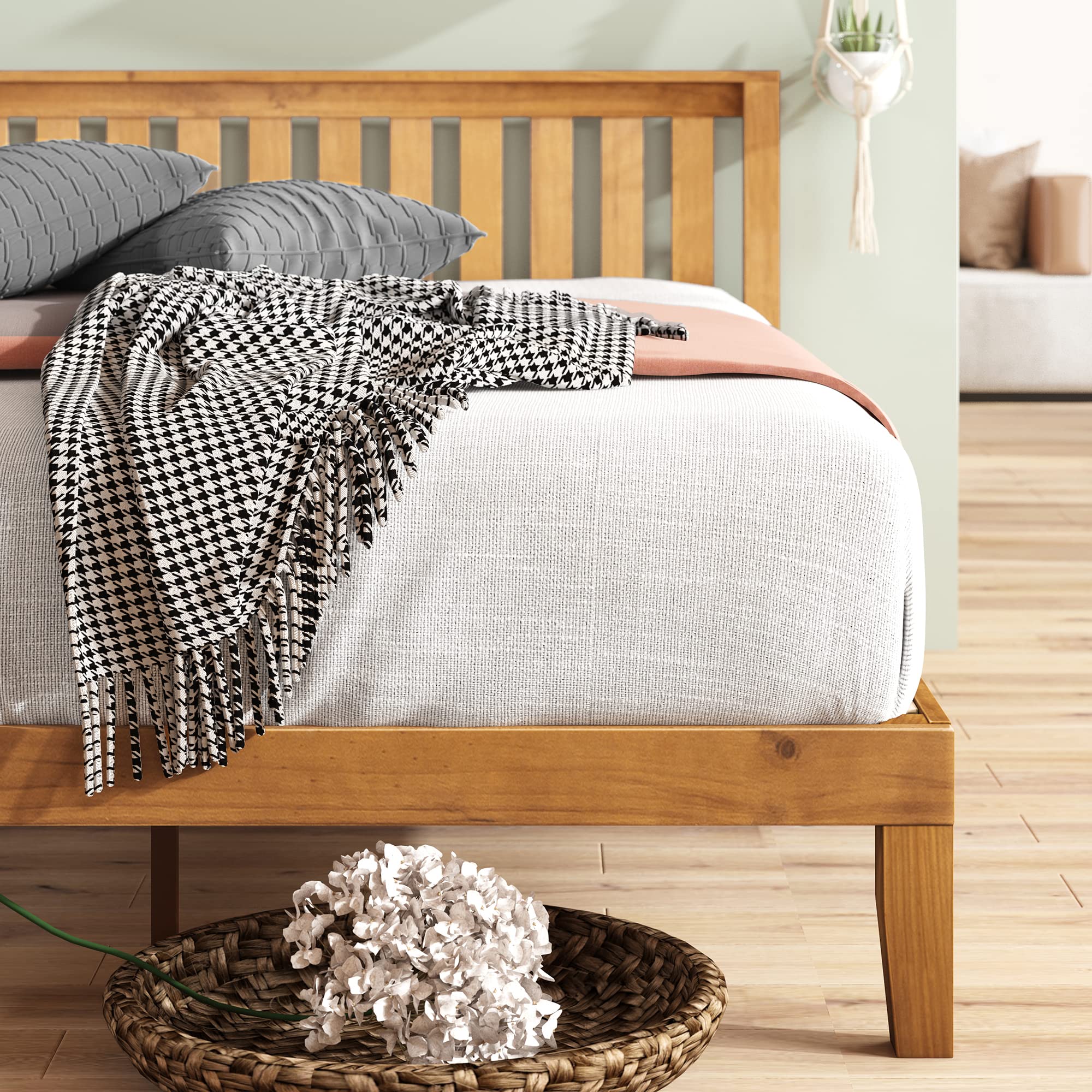 Zinus Alexia Wood Platform Bed Frame with Headboard, Rustic Pine, Queen