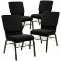 4 Pk. 18.5W Black Dot Fabric Church Chair, Book Rack - Gold Vein Frame