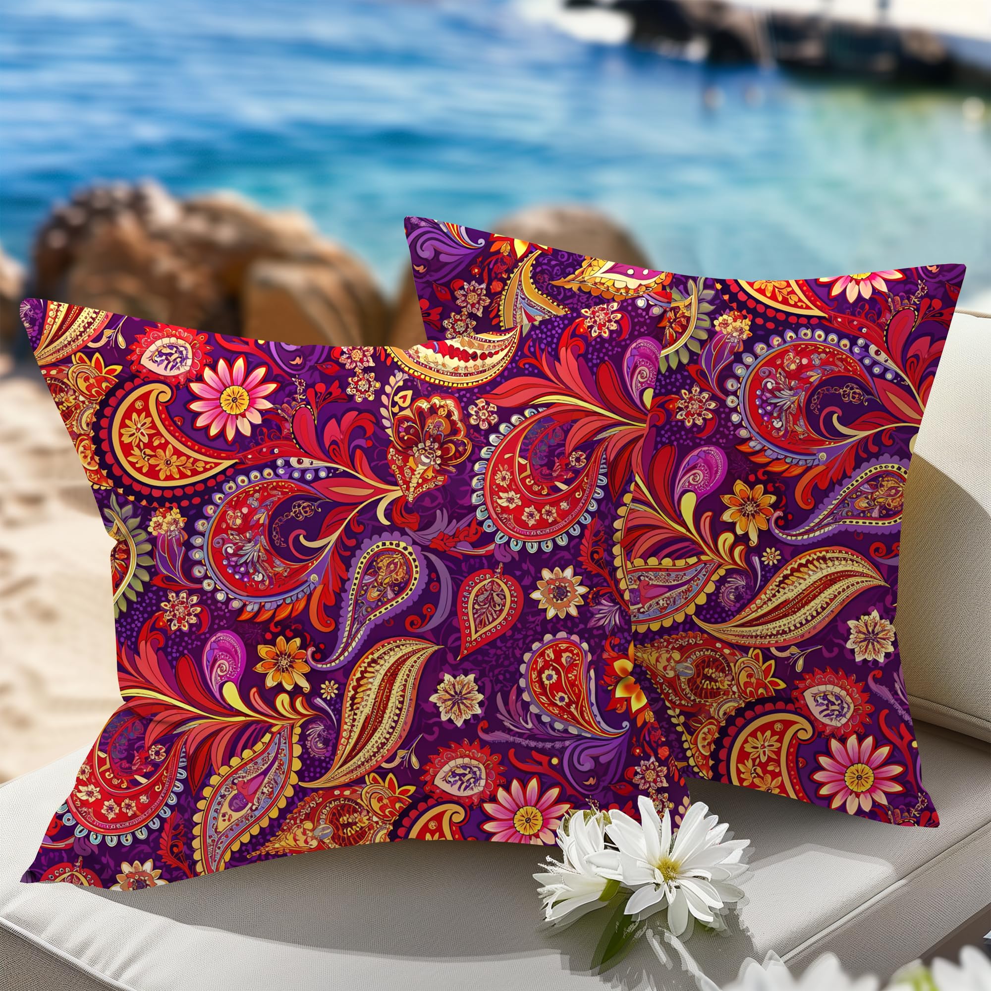 Wolki Waterproof Outdoor Pillows 26X26 Feather And Down Filled Throw Pillow For Patio Furniture, Outside Decorative Pillow Set O