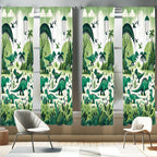 Ambesonne Dinosaur Window Curtains Pack of 2, Modern Artwork of Jurassic Scenario with Dino Animals and Wild Jungle, Lightweight