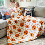 Halloween Throw Blanket: Jack O Lantern Pumpkins With Candy Corns Print On Soft Velvet Fleece For Sofa Bed Couch Chair Or Dorm