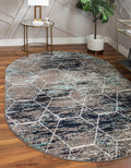 Unique Loom Trellis Frieze Collection Area Rug - Geometric (4 x 6 Oval, Blue Multi/ Ivory)