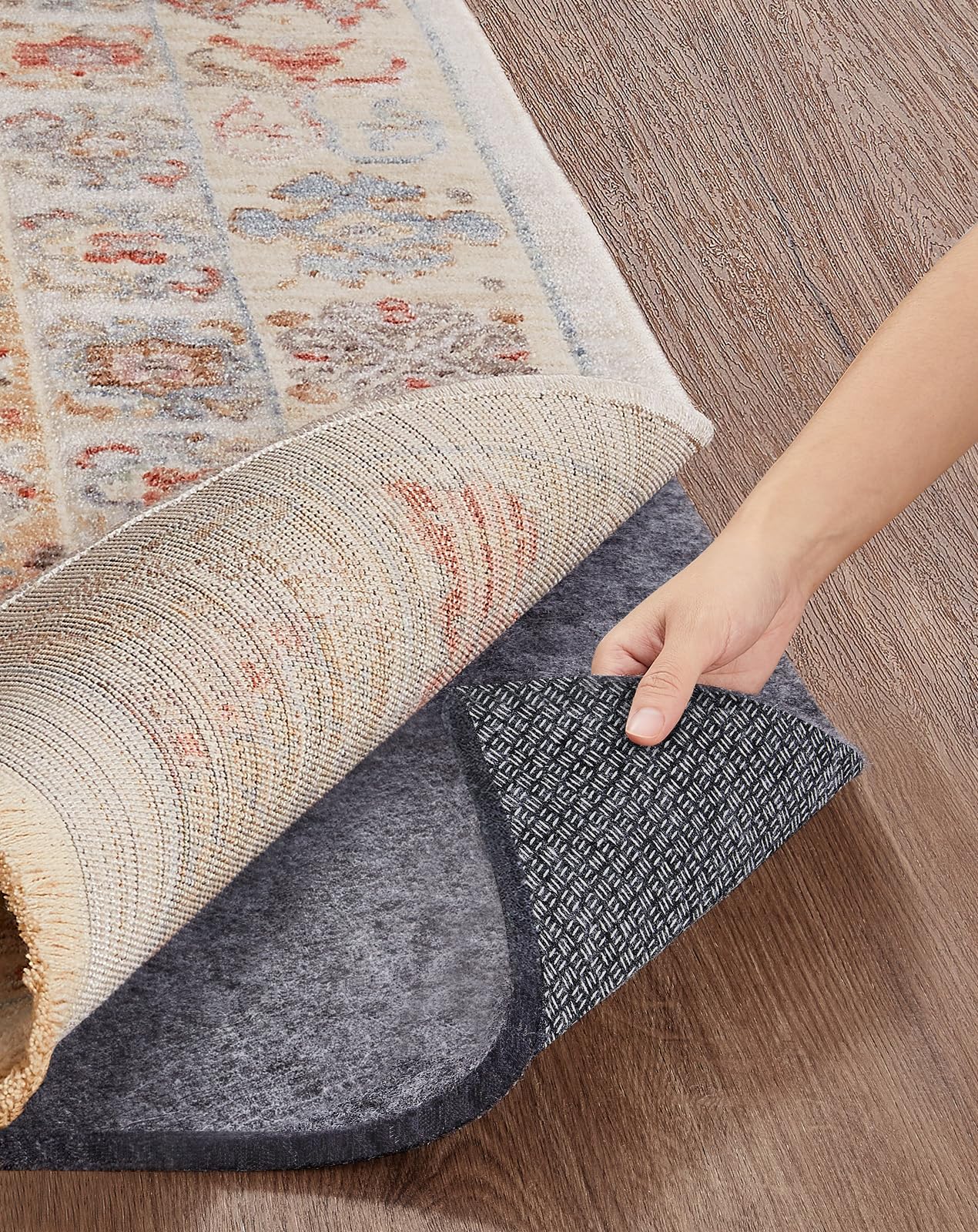 Veken Non Slip Cushioned Rug Pad Gripper 8 x 10 Ft, Felt and Silicone Backing, 1/4 inch Thick Carpet Liner for Hardwood Floors a