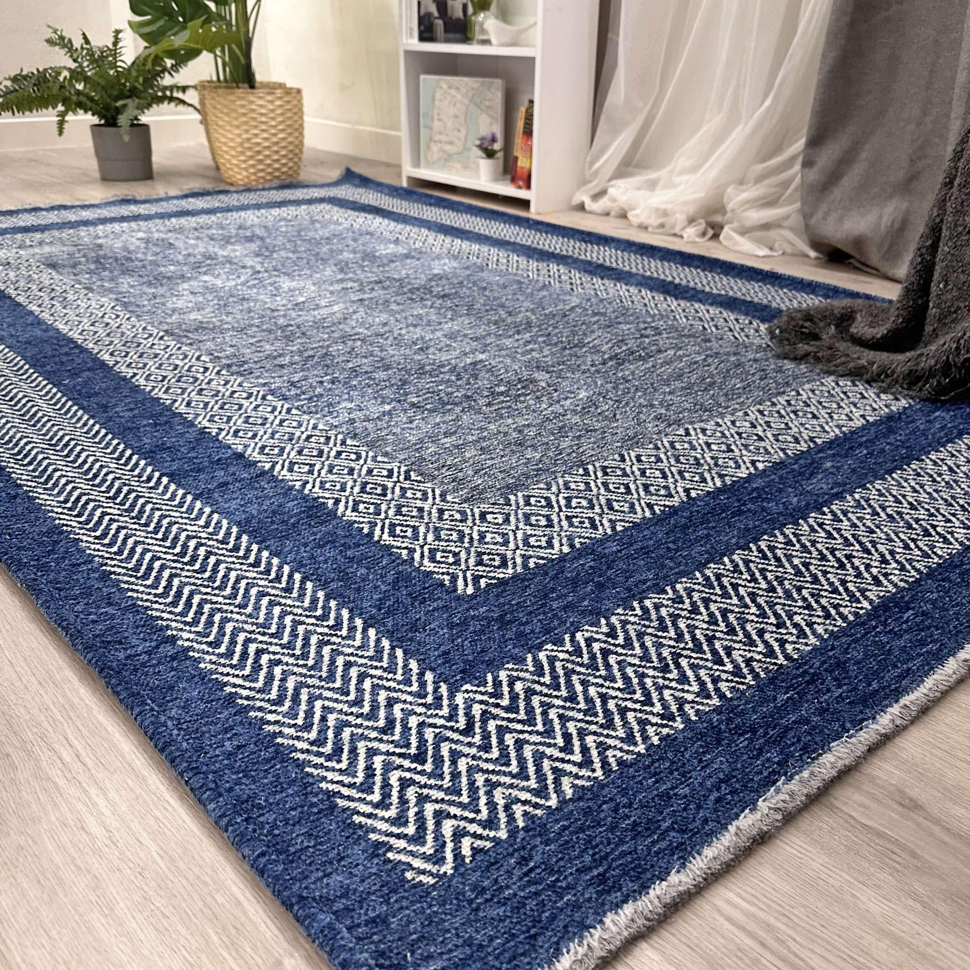 Alfa Rich 4x6 Navy Blue Washable Area Rugs for Living Room Bedroom Kitchen Cotton Pet Friendly Rug