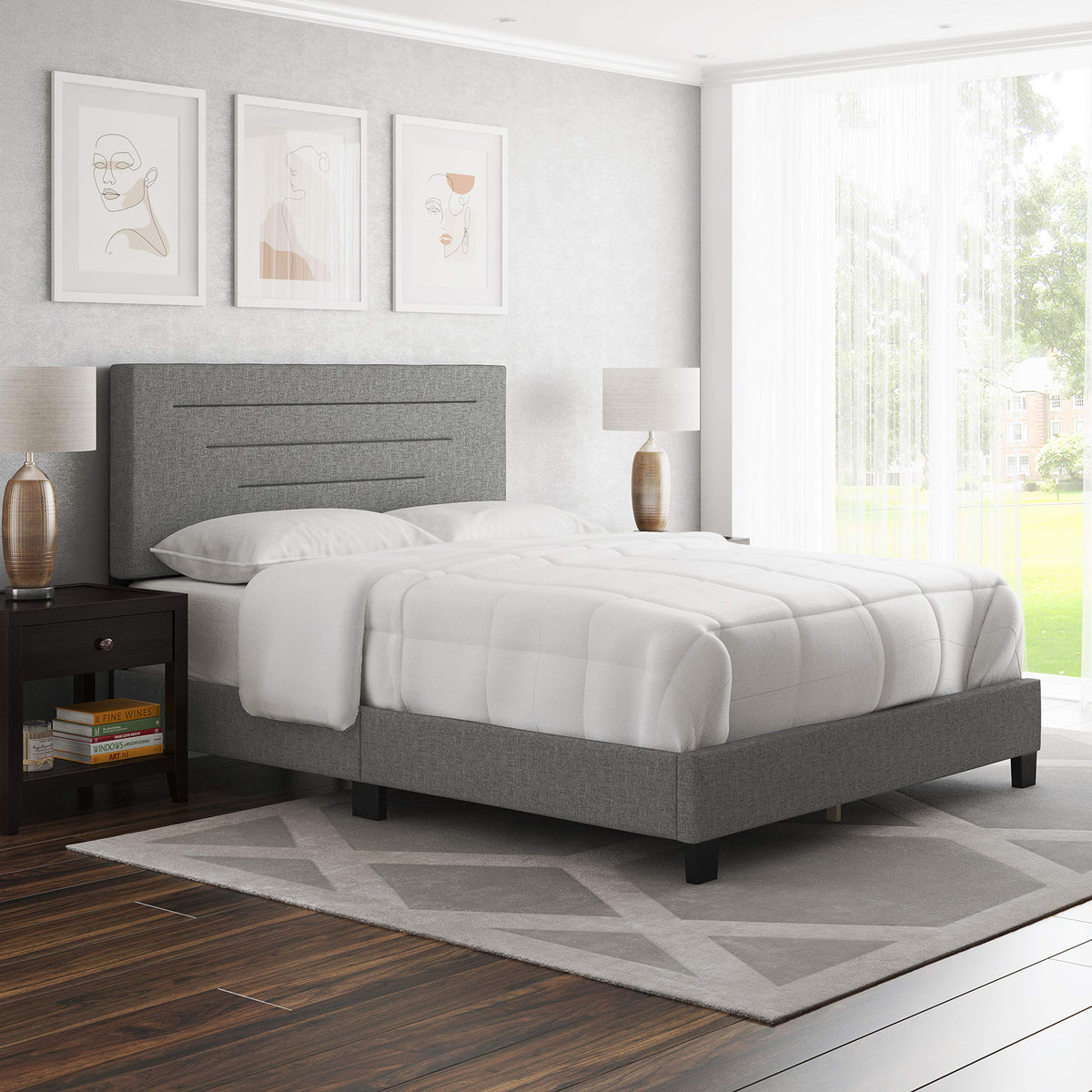 Boyd Sleep Cordoba Upholstered Platform Bed with Headboard and Durable Mattress Foundation with Strong Wood Slat Supports, Box Spring Required: Full, Gray