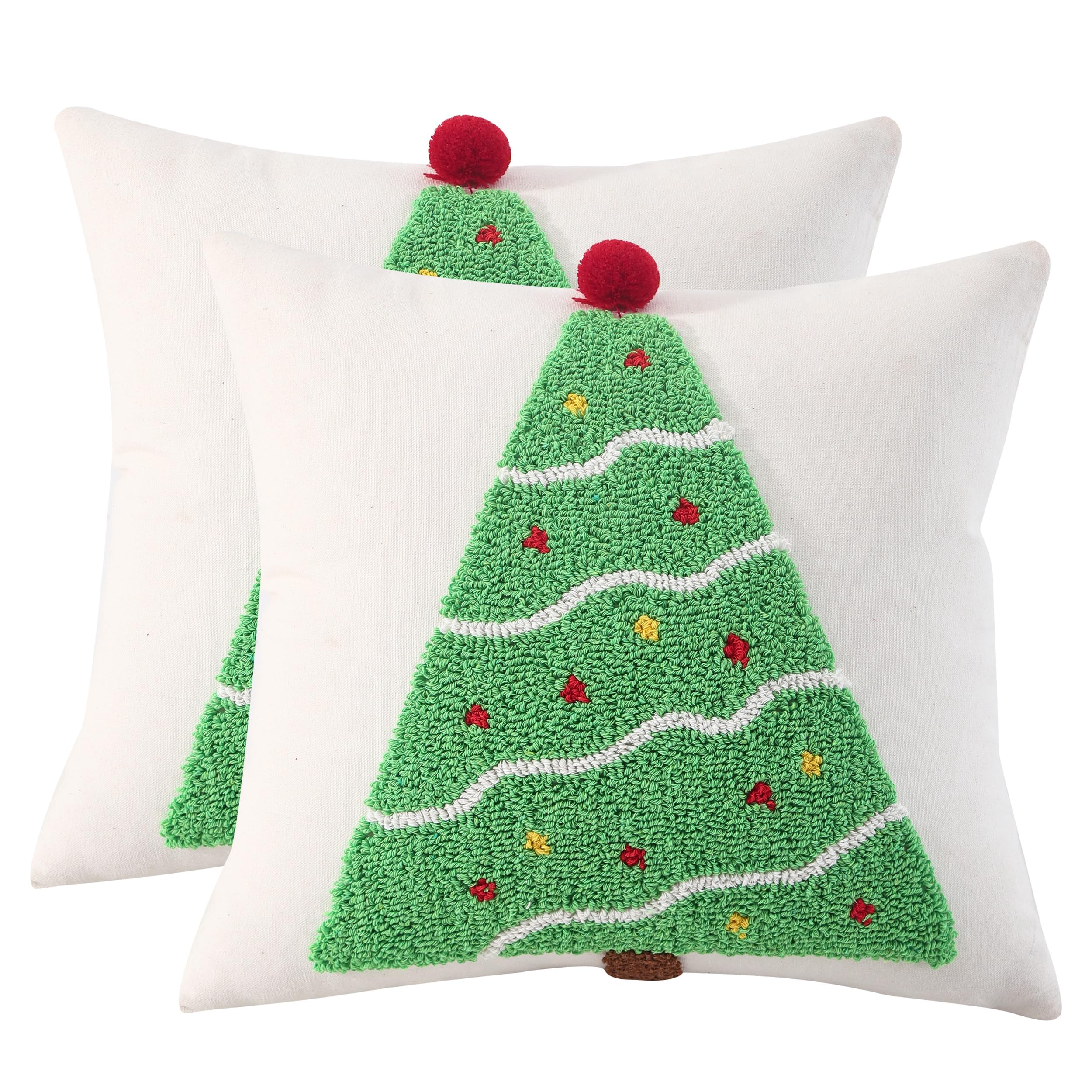 Tosleo Christmas Pillow Covers 18 X 18 Inch Set Of 2 Green Christmas Tree Throw Pillow Covers Christmas Party Decors Winter Holi
